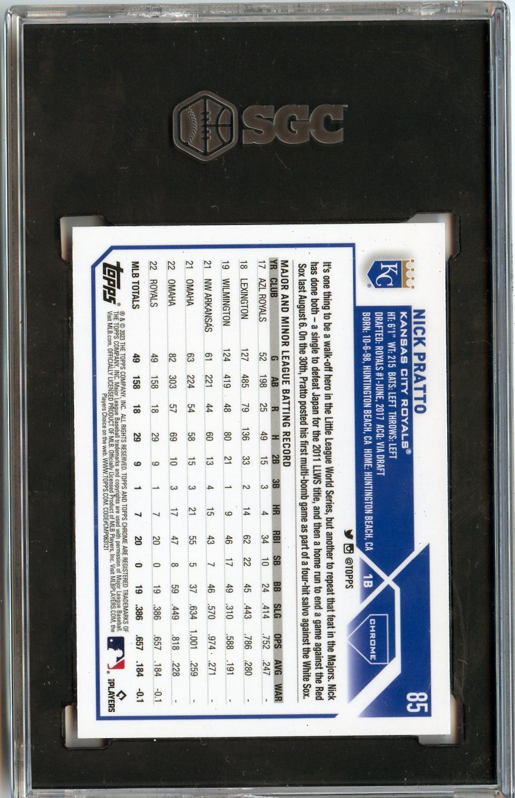 2023 Topps Chrome #85 Nick Pratto Pink Refractors RC SGC 10