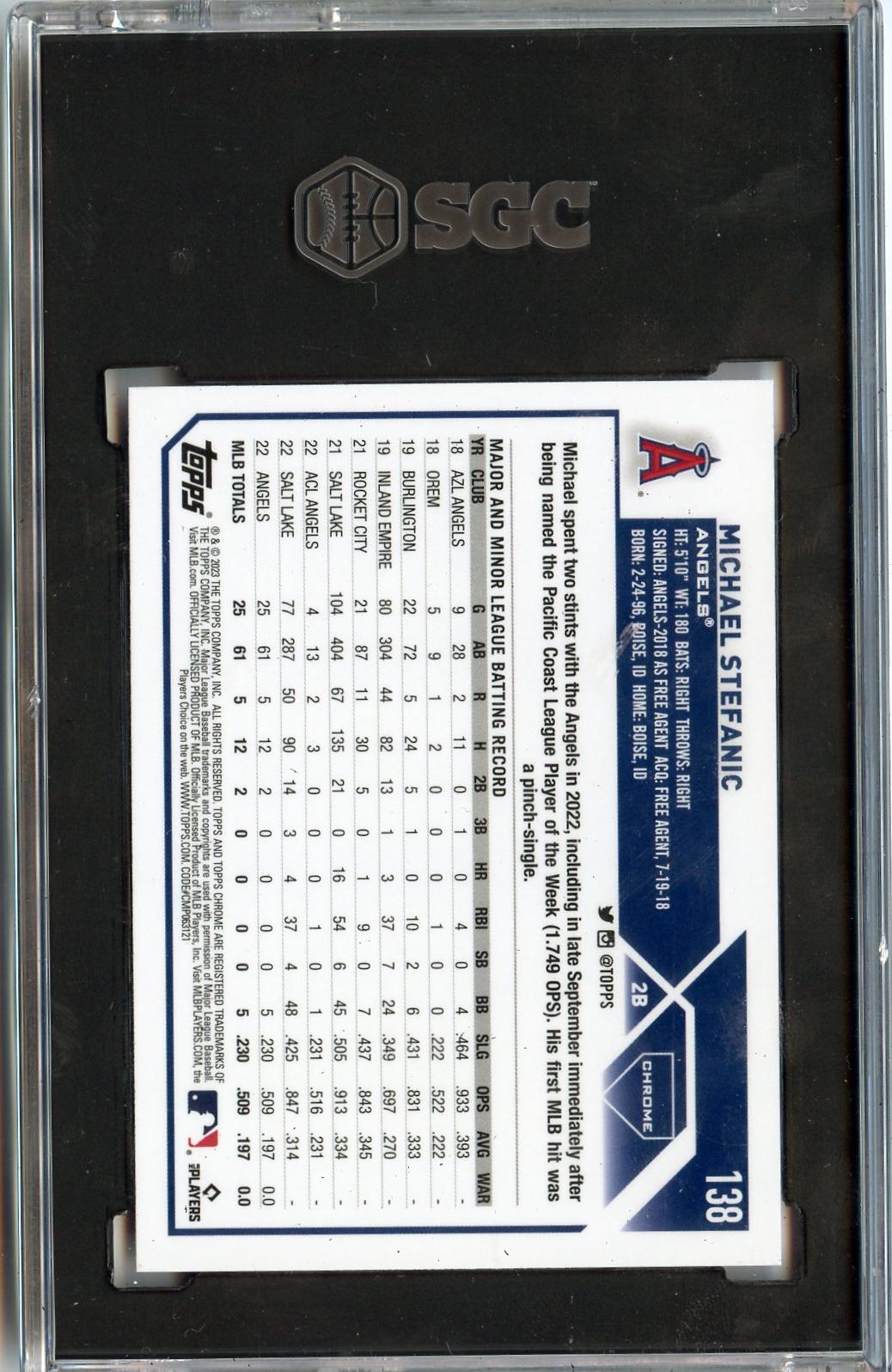 2023 Topps Chrome #138 Michael Stefanic Pink Refractors RC SGC 10