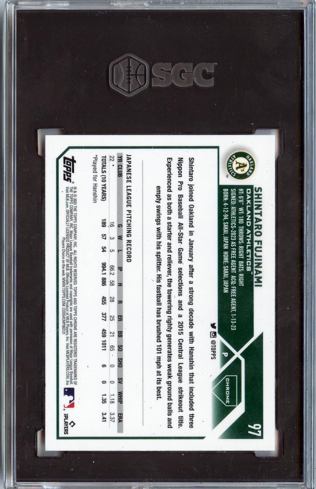 2023 Topps Chrome #97 Shintaro Fujinami Pink Refractors RC SGC 9.5