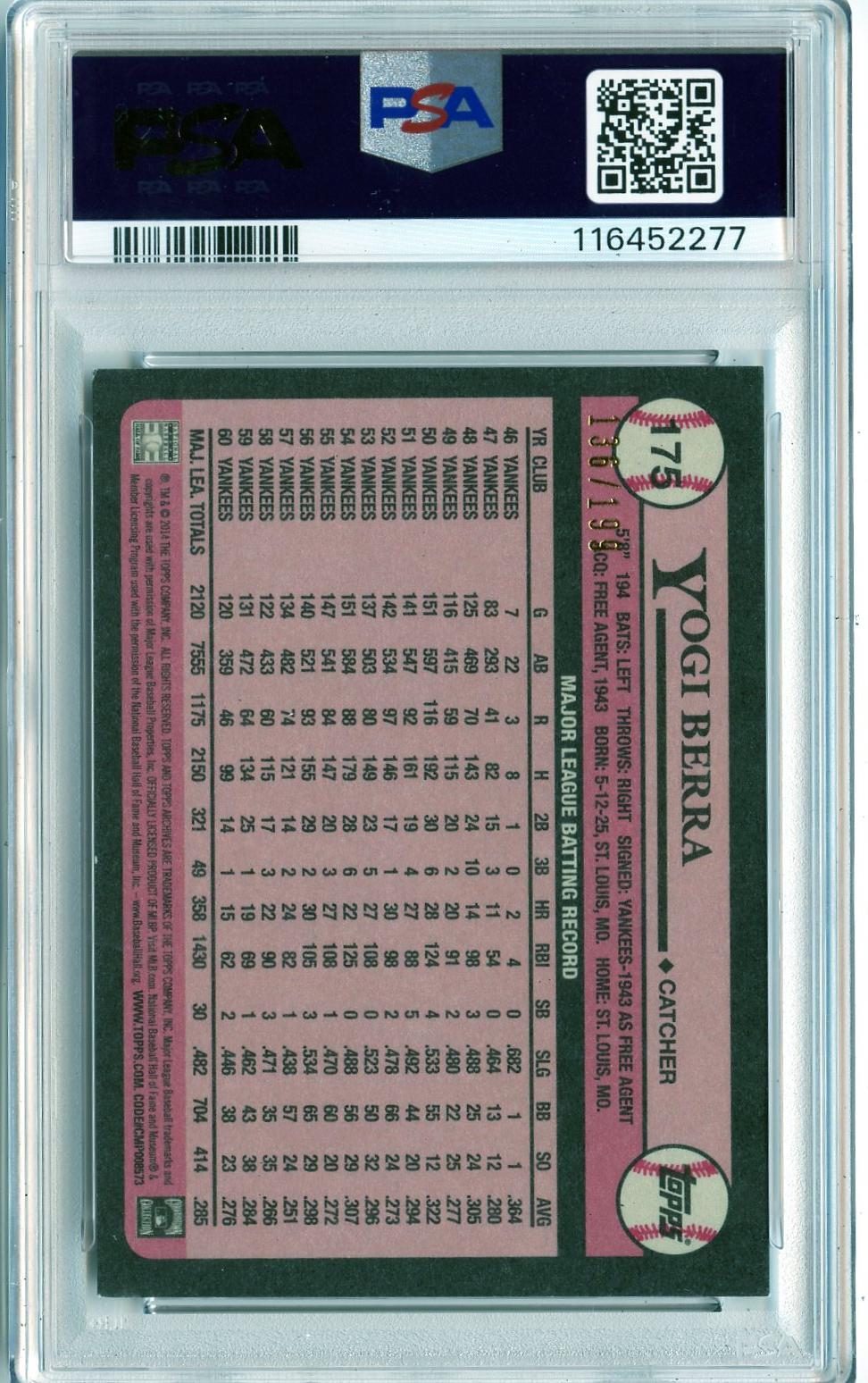 2014 Topps Archives #175 Yogi Berra Gold PSA 8