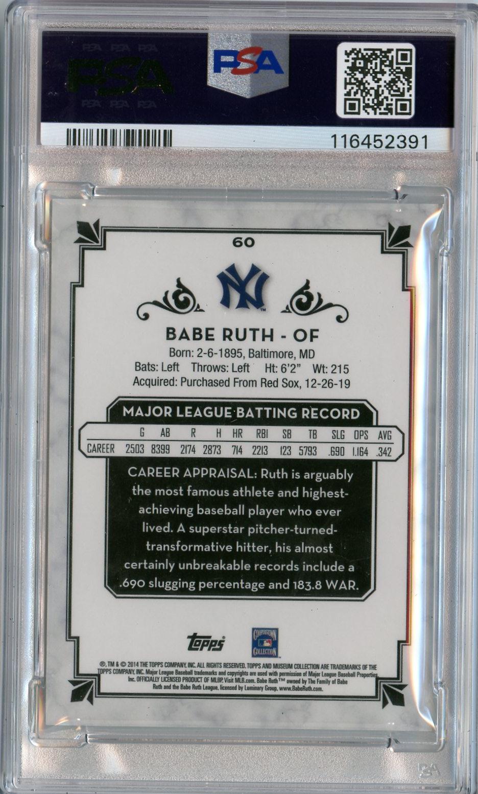 2014 Topps Museum Collection #60 Babe Ruth Green PSA 8