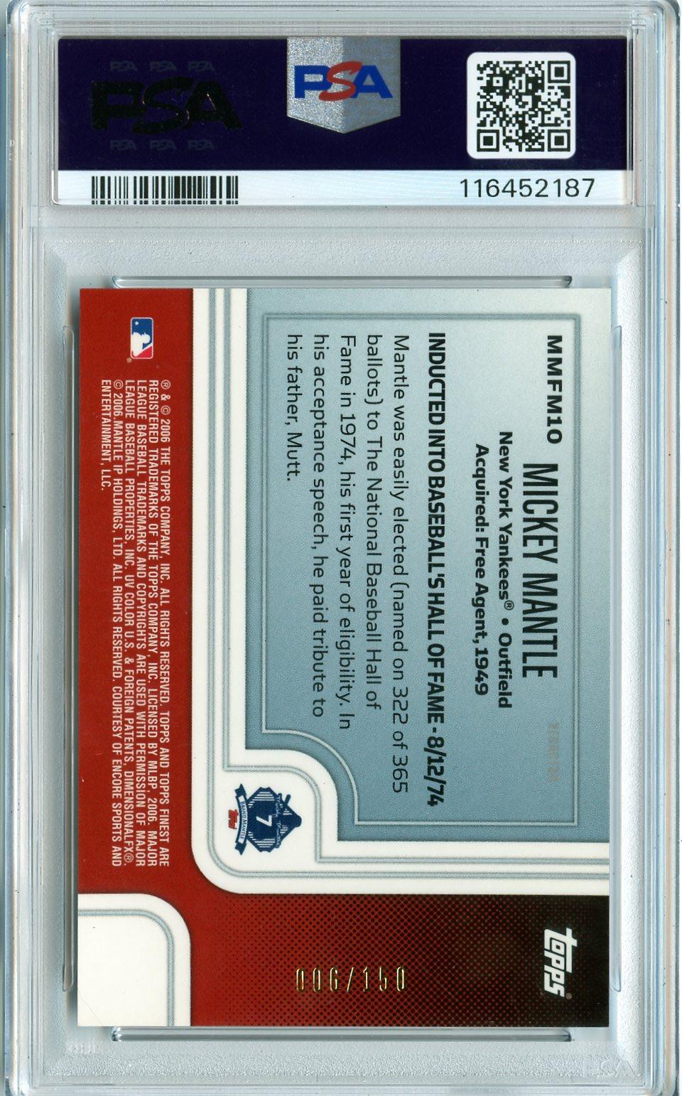 2006 Finest #MMFM10 Mickey Mantle Mantle Moments X-Fractors Blue PSA 9