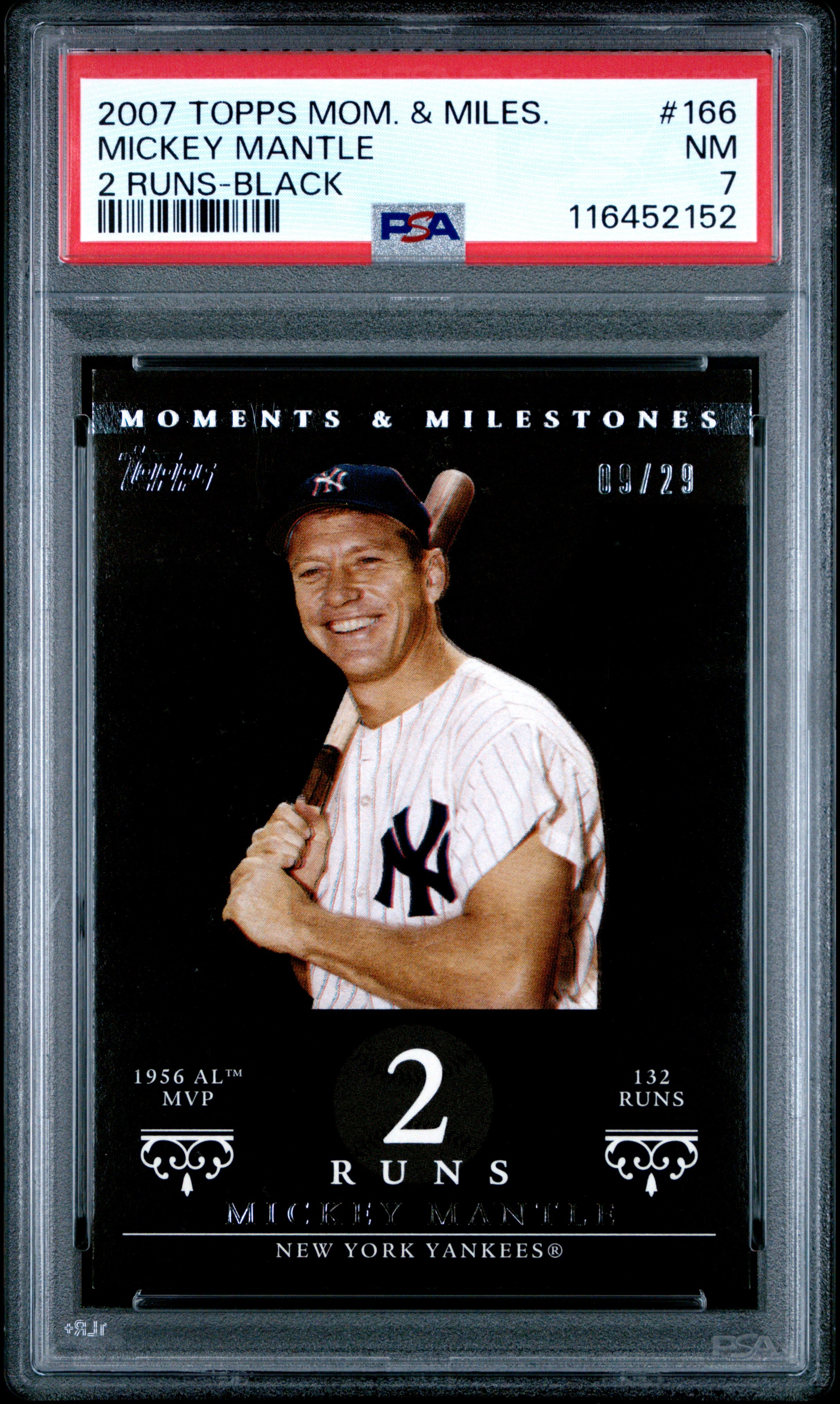 2007 Topps Moments & Milestones #166 Mickey Mantle 2 Runs-Black PSA 7