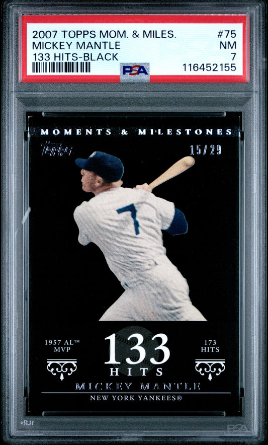 2007 Topps Moments & Milestones #75 Mickey Mantle 133 Hits-Black PSA 7