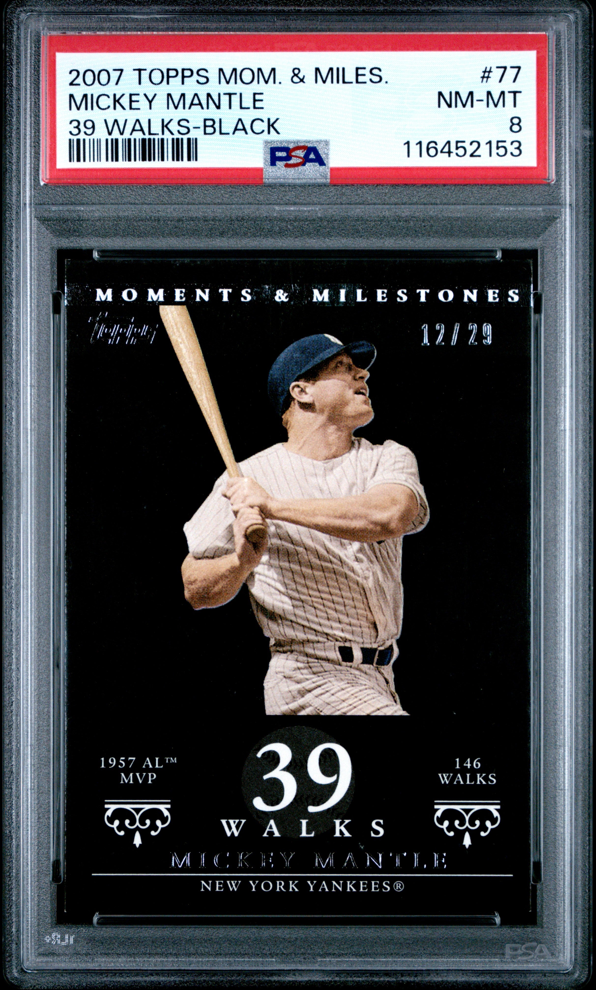 2007 Topps Moments & Milestones #77 Mickey Mantle 39 Walks-Black PSA 8