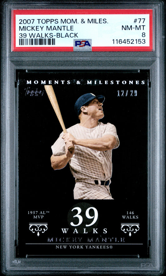 2007 Topps Moments & Milestones #77 Mickey Mantle 39 Walks-Black PSA 8
