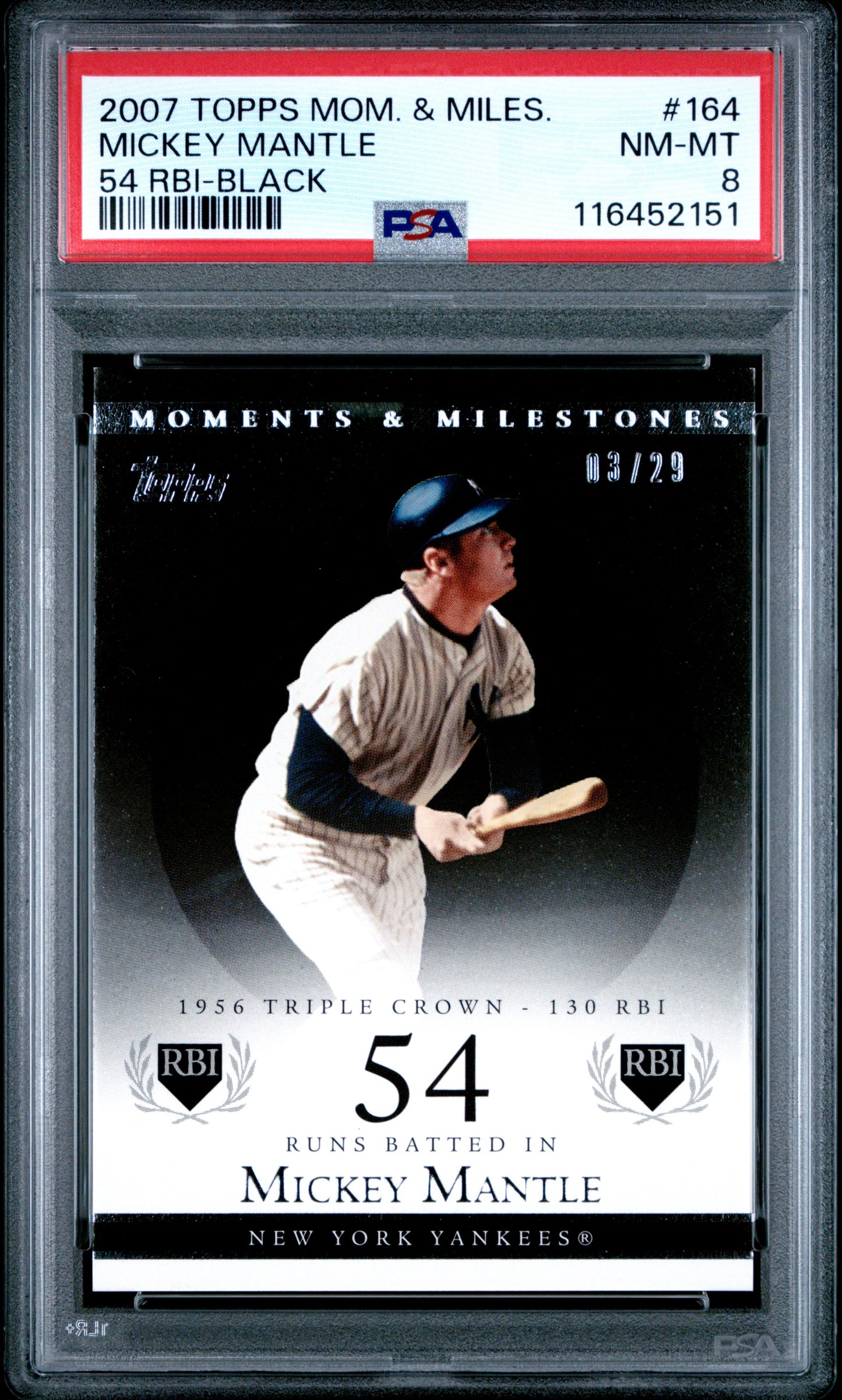 2007 Topps Moments & Milestones #164 Mickey Mantle 54 RBI-Black PSA 8
