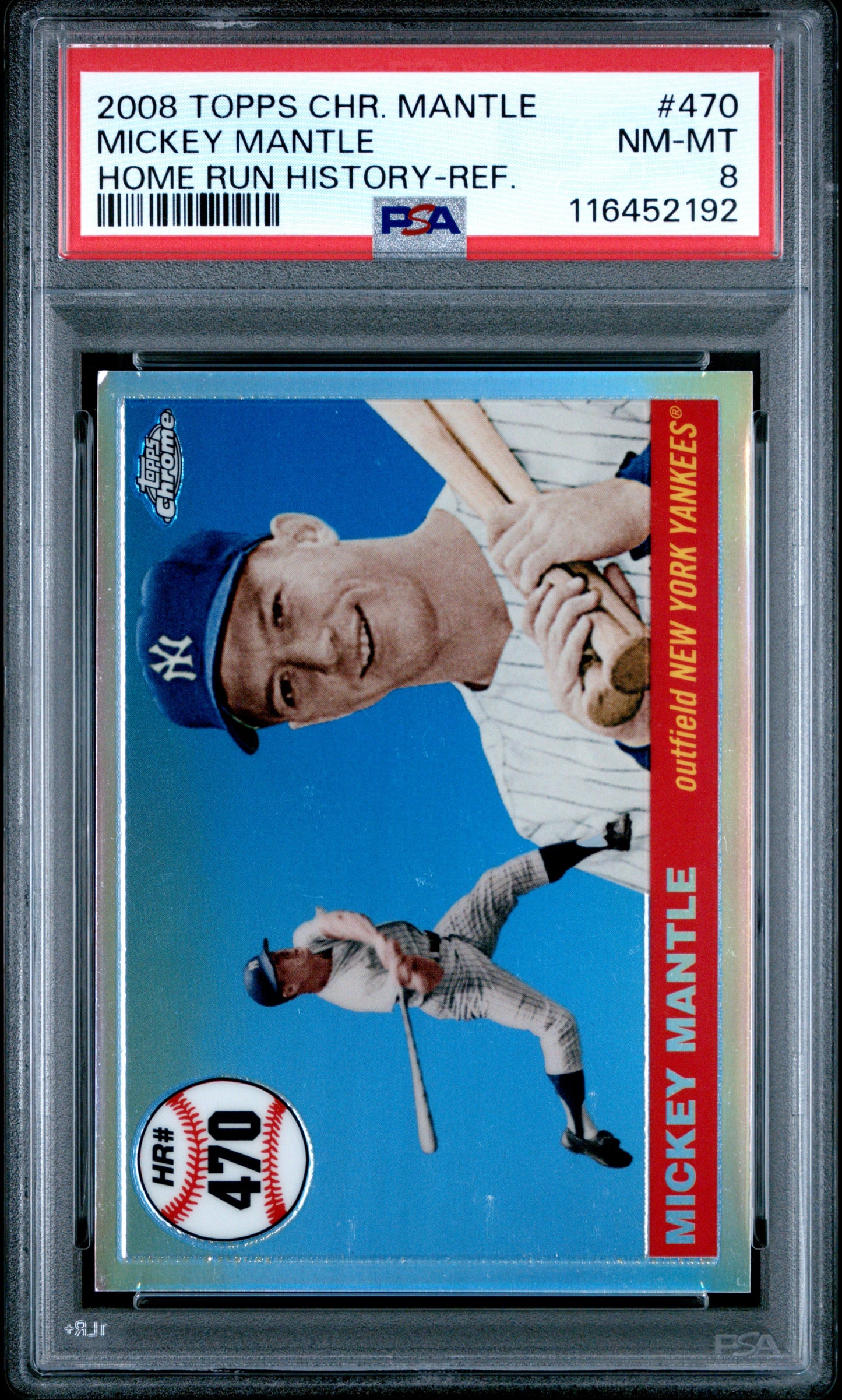 2008 Topps Chrome Mantle Home Run #470 Mickey Mantle History Refractor PSA 8