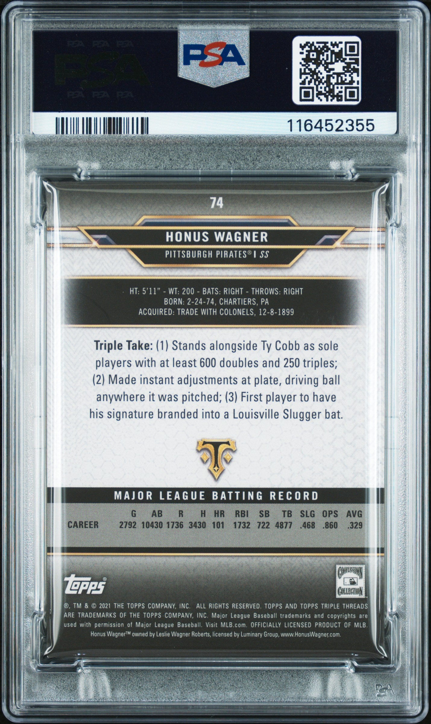 2021 Topps Triple Threads #74 Honus Wagner Gold PSA 9