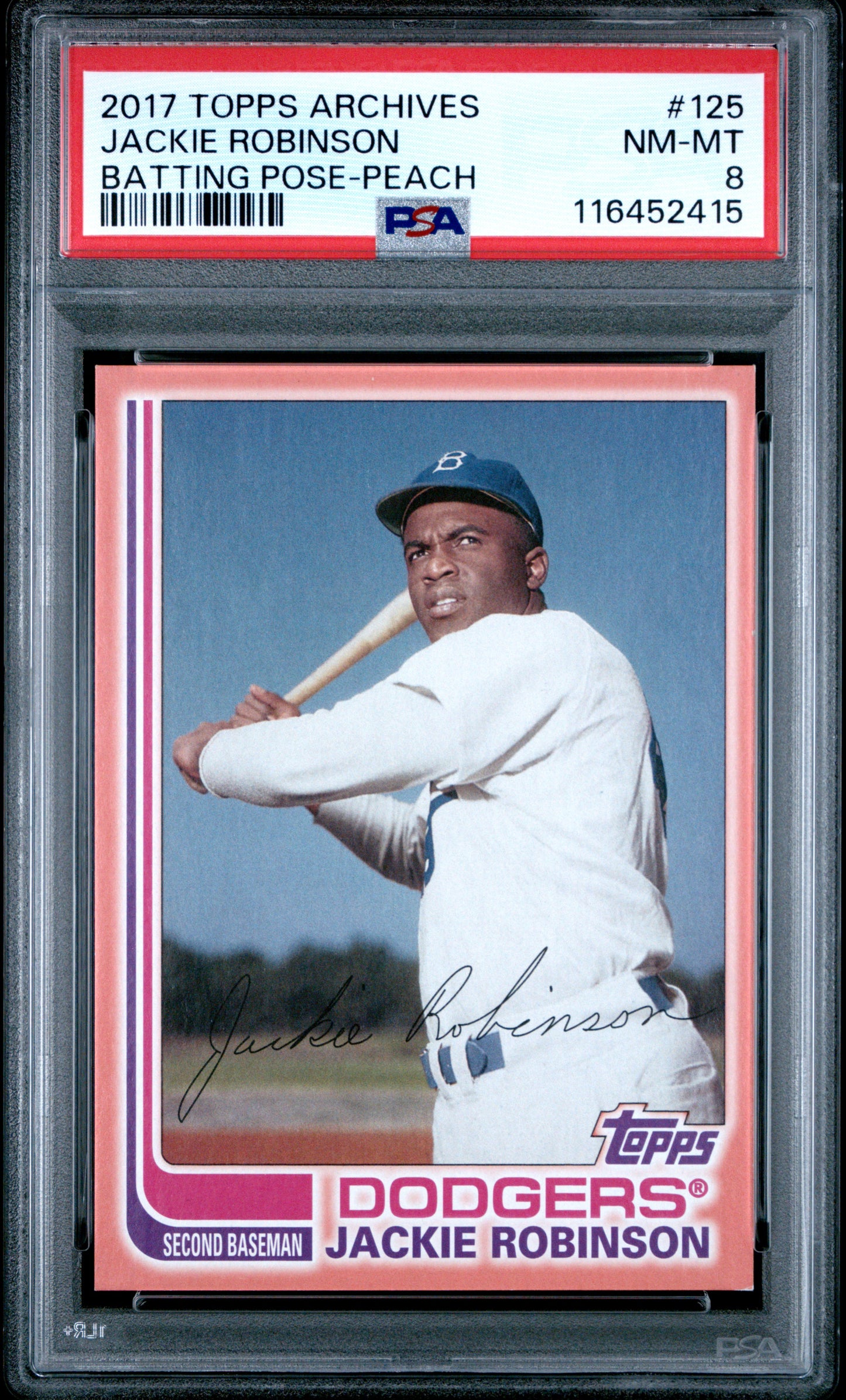 2017 Topps Archives #125 Jackie Robinson Batting Pose-Peach PSA 8