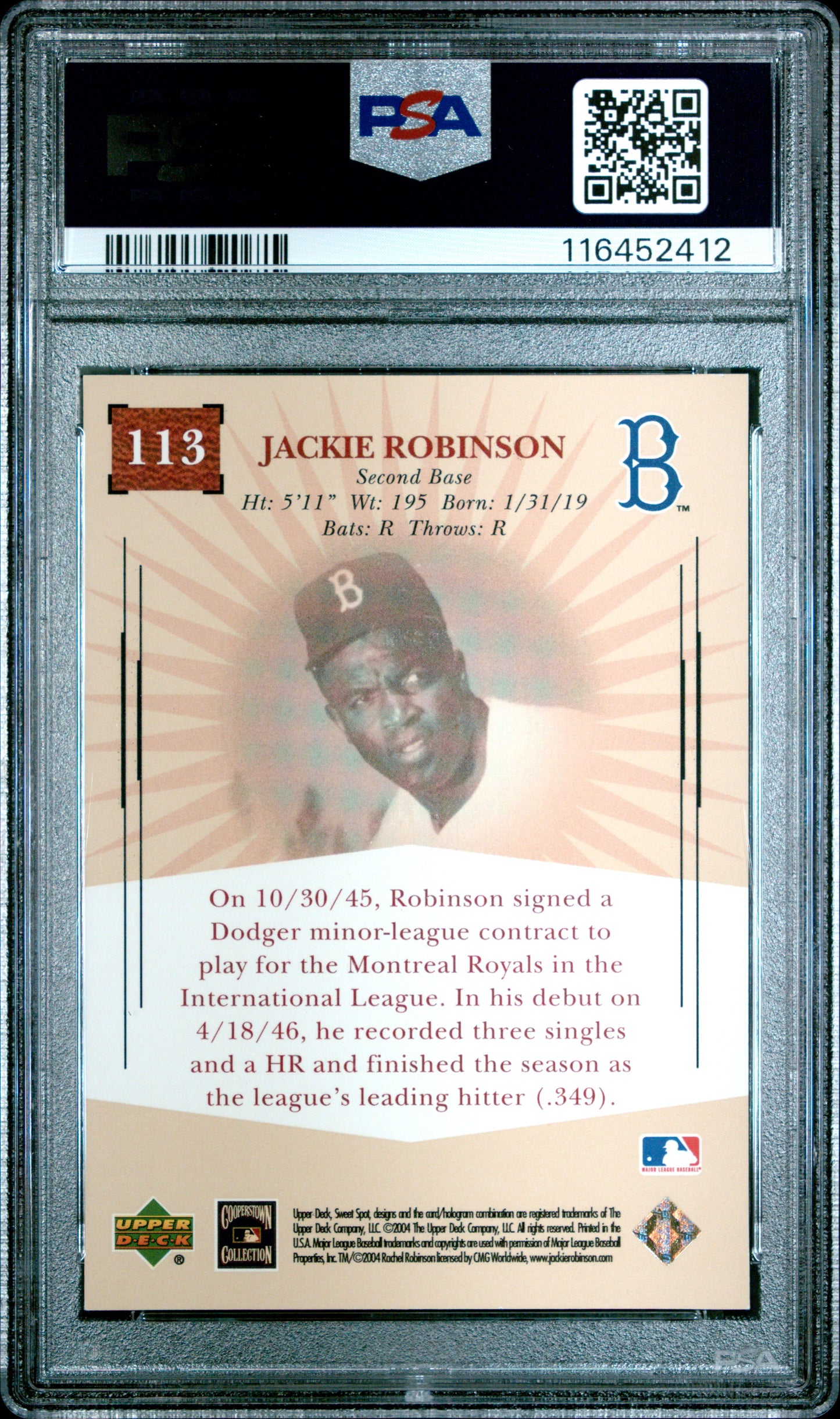 2004 Upper Deck Sweet Spot Classic #113 Jackie Robinson Classic PSA 8