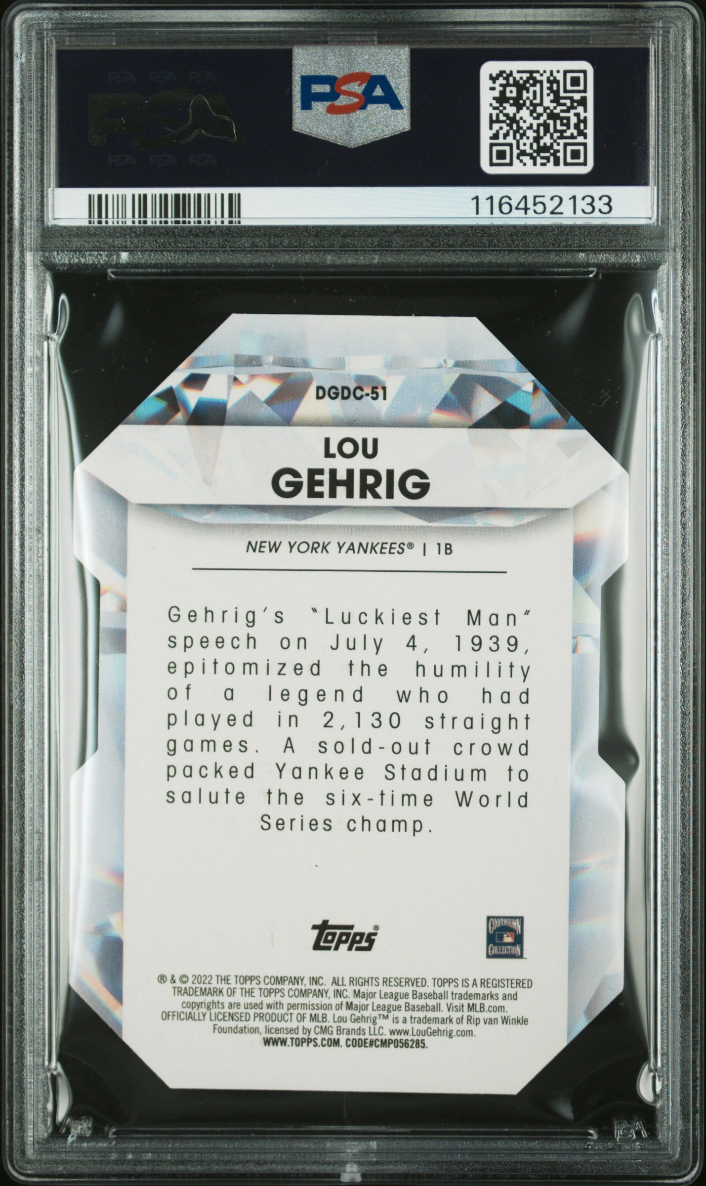 2022 Topps Diamond Greats Die-Cuts Update #DGDC51 Lou Gehrig PSA 10