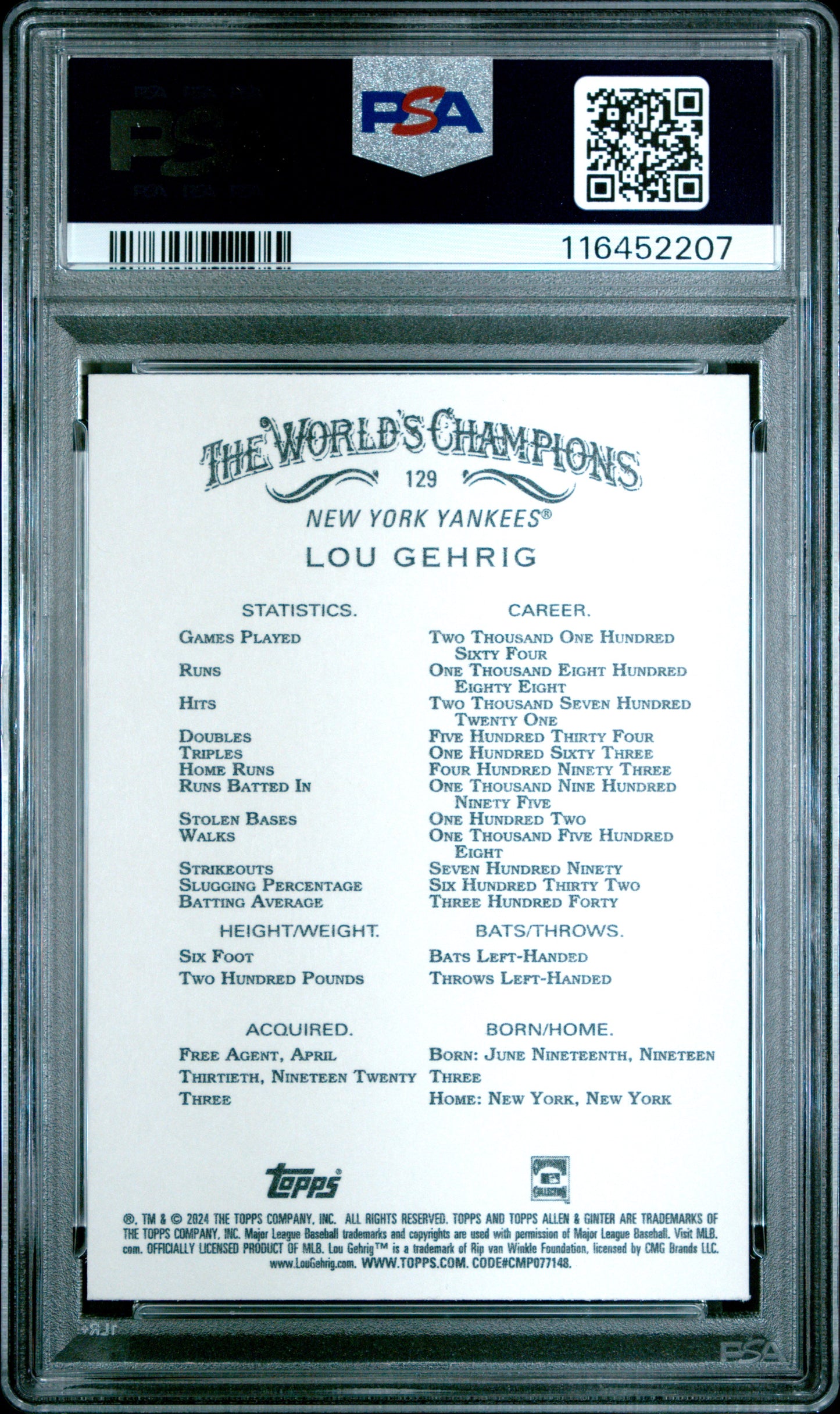 2024 Topps Allen & Ginter #129 Lou Gehrig Gold Foil Filigree PSA 10