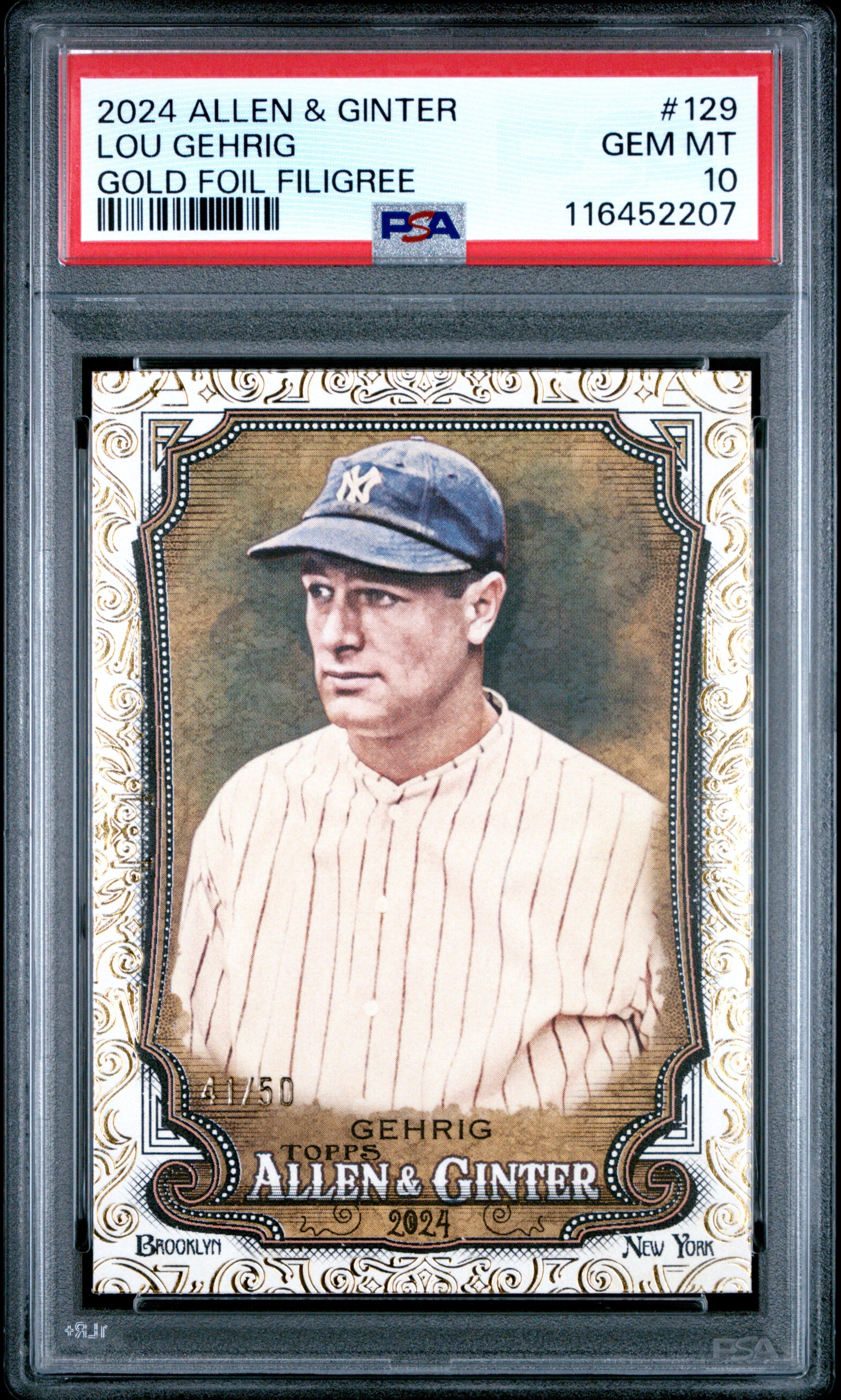 2024 Topps Allen & Ginter #129 Lou Gehrig Gold Foil Filigree PSA 10