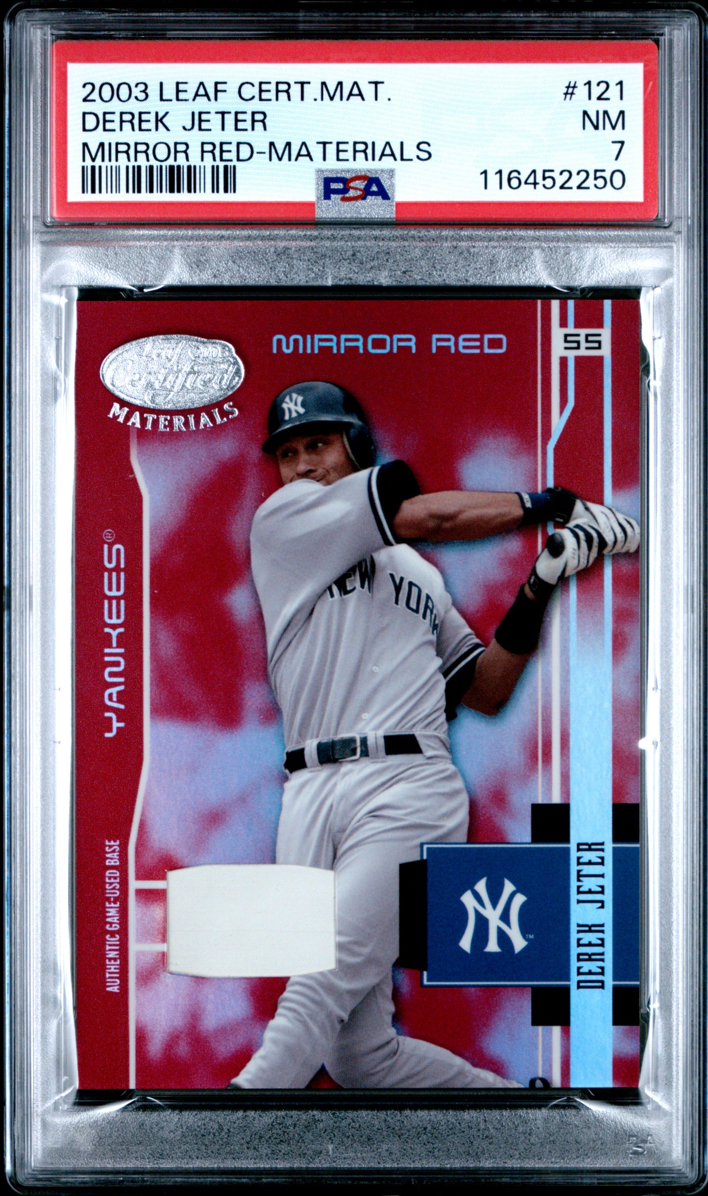 2003 Leaf Certified Materials #121 Derek Jeter Mirror Red-Materials PSA 7
