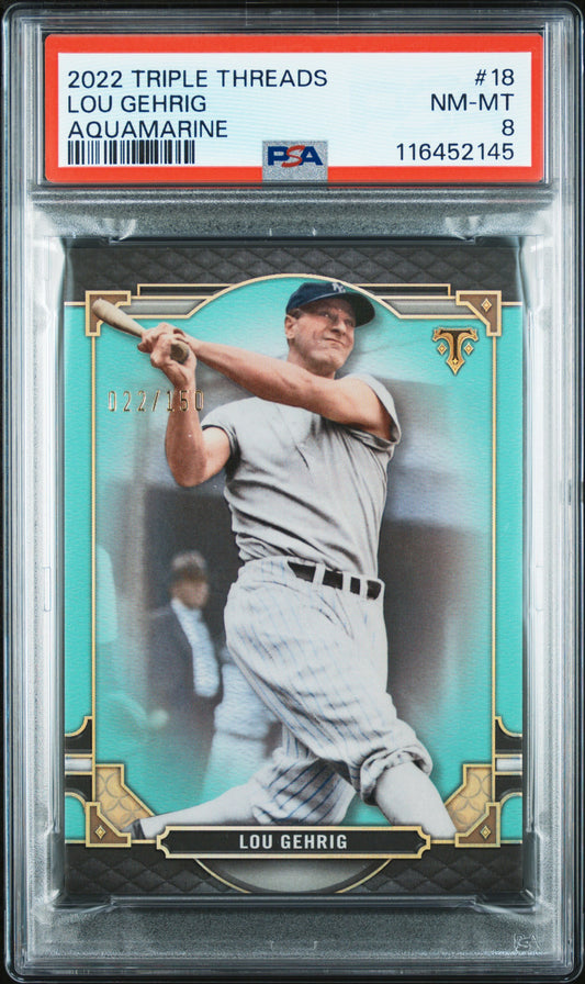 2022 Topps Triple Threads #18 Lou Gehrig Aquamarine PSA 8