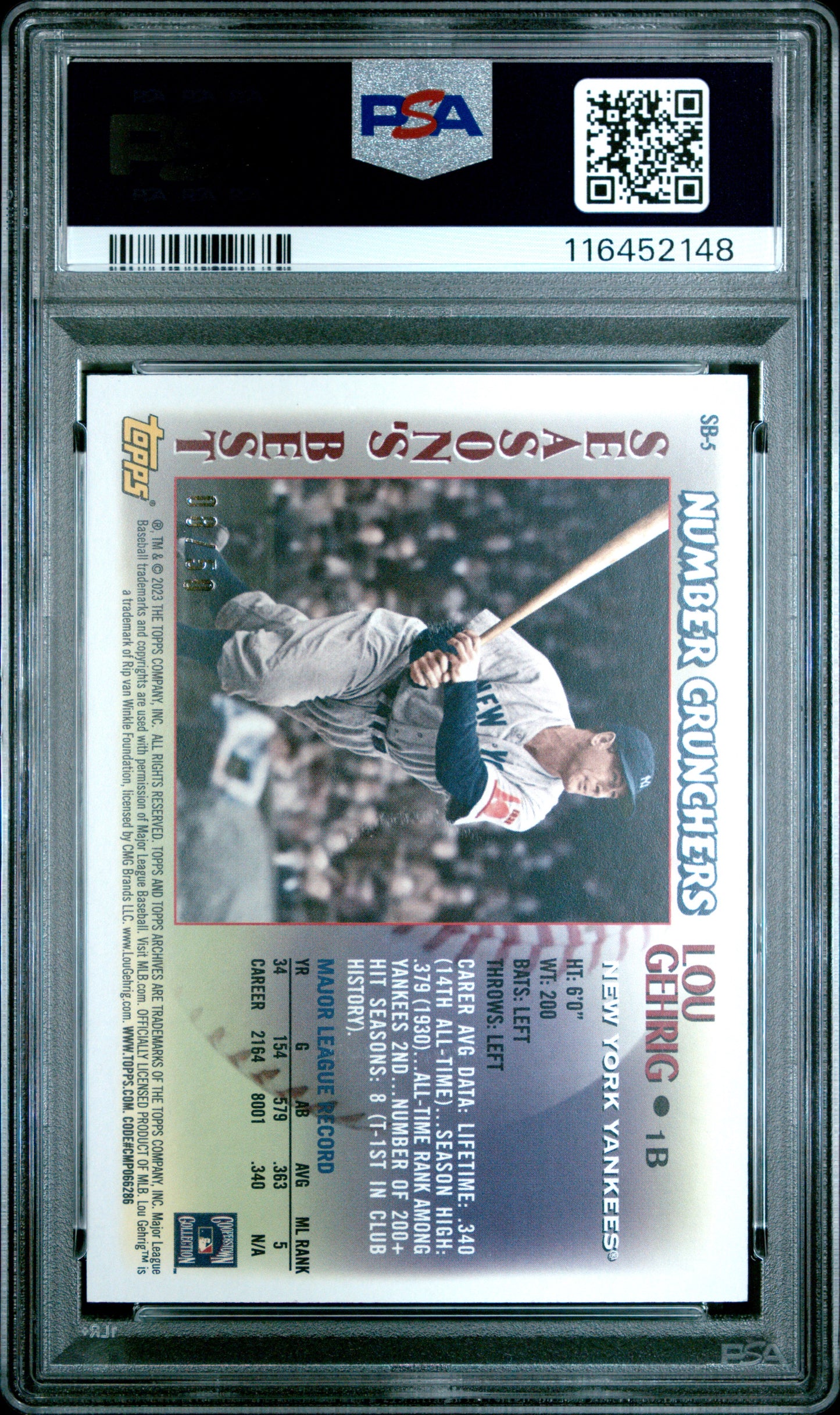 2023 Topps Archives 1997 Seasons Best #SB5 Lou Gehrig Gold Foil PSA 8