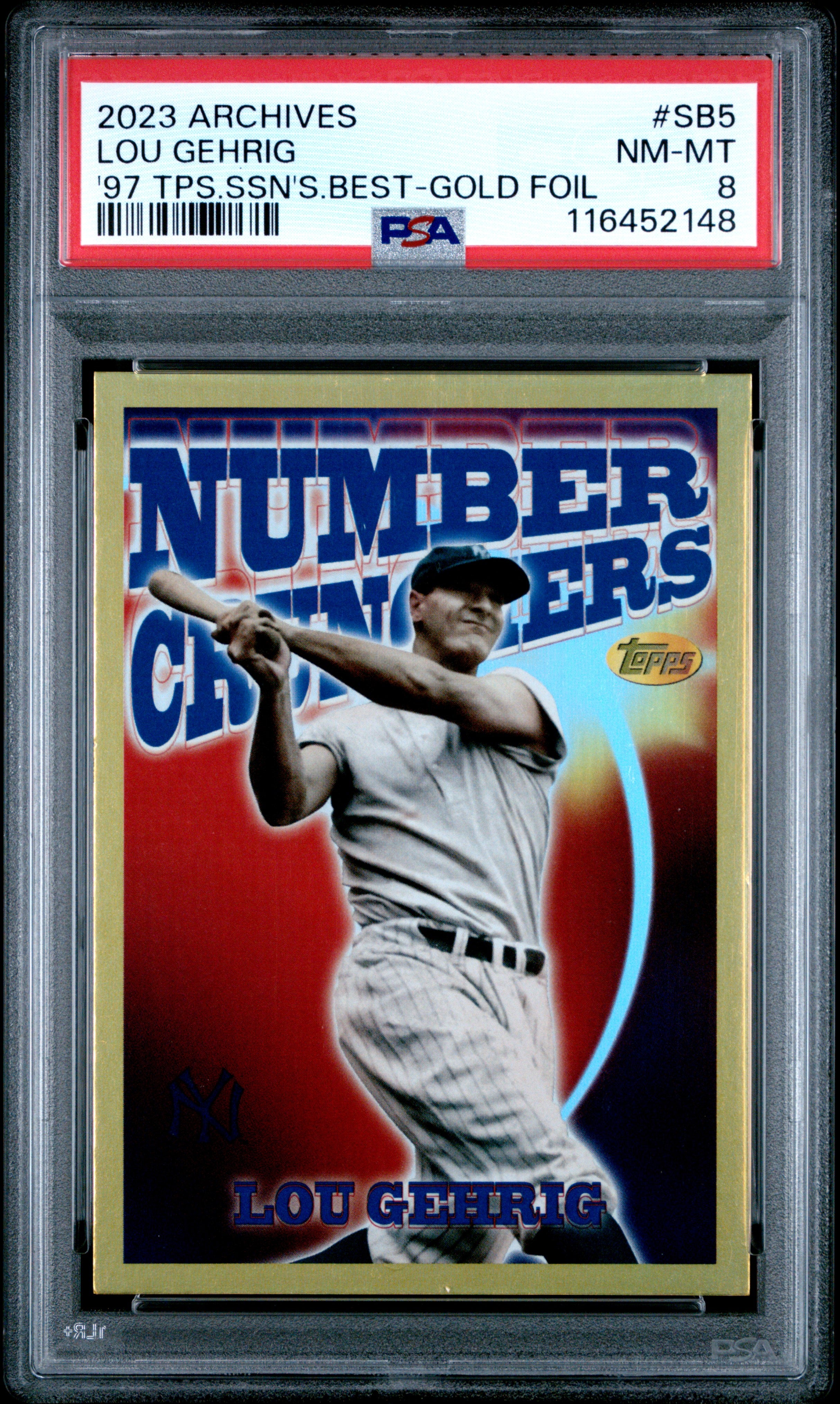 2023 Topps Archives 1997 Seasons Best #SB5 Lou Gehrig Gold Foil PSA 8