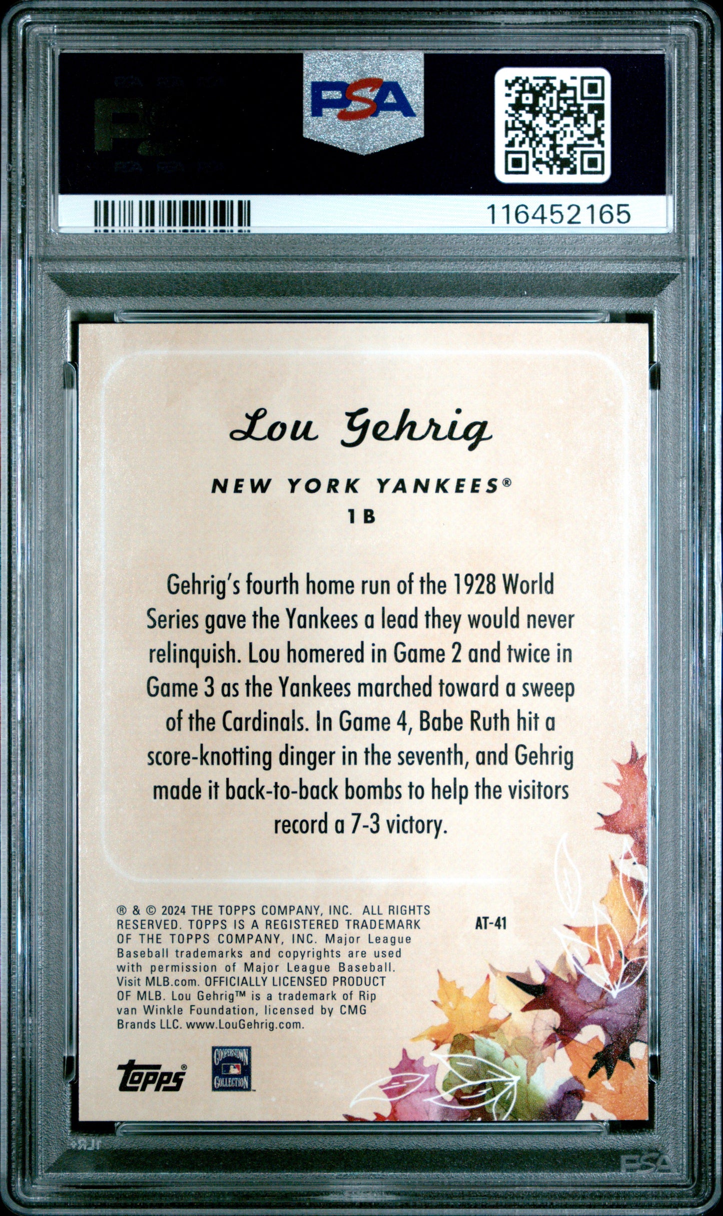 2024 Topps Update Autumn Tales #AT41 Lou Gehrig Autumn Tales-Gold PSA 8