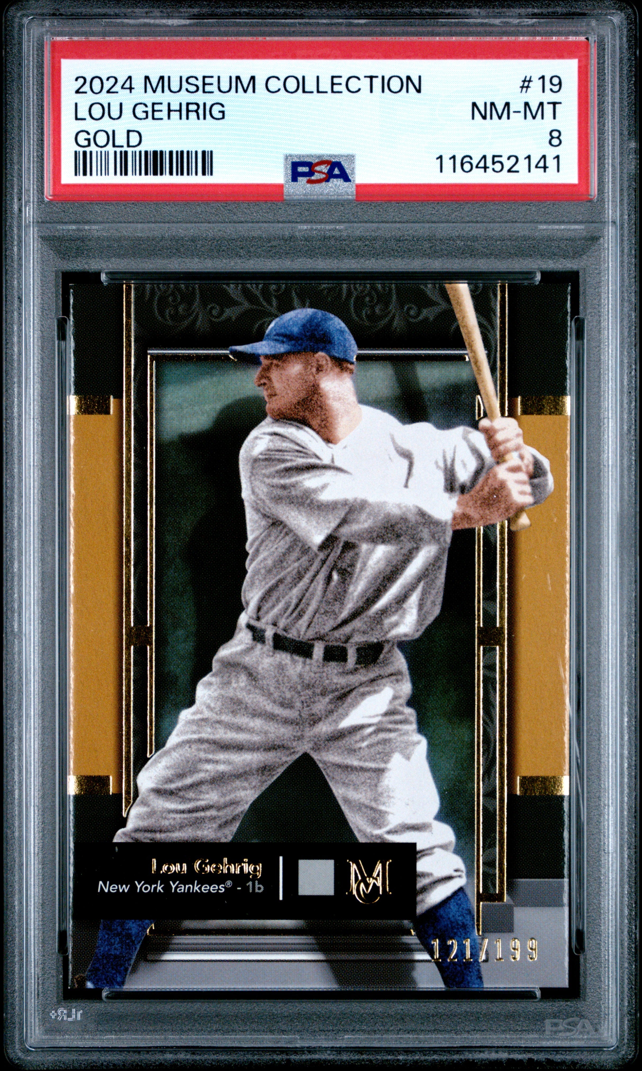 (1)2024 Topps Museum Collection #19 Lou Gehrig Gold PSA 8