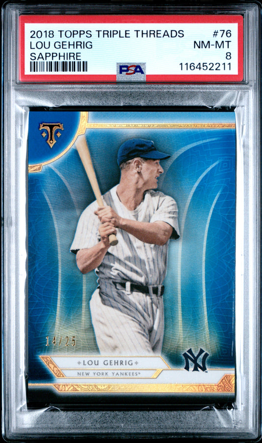 2018 Topps Triple Threads #76 Lou Gehrig Sapphire PSA 8