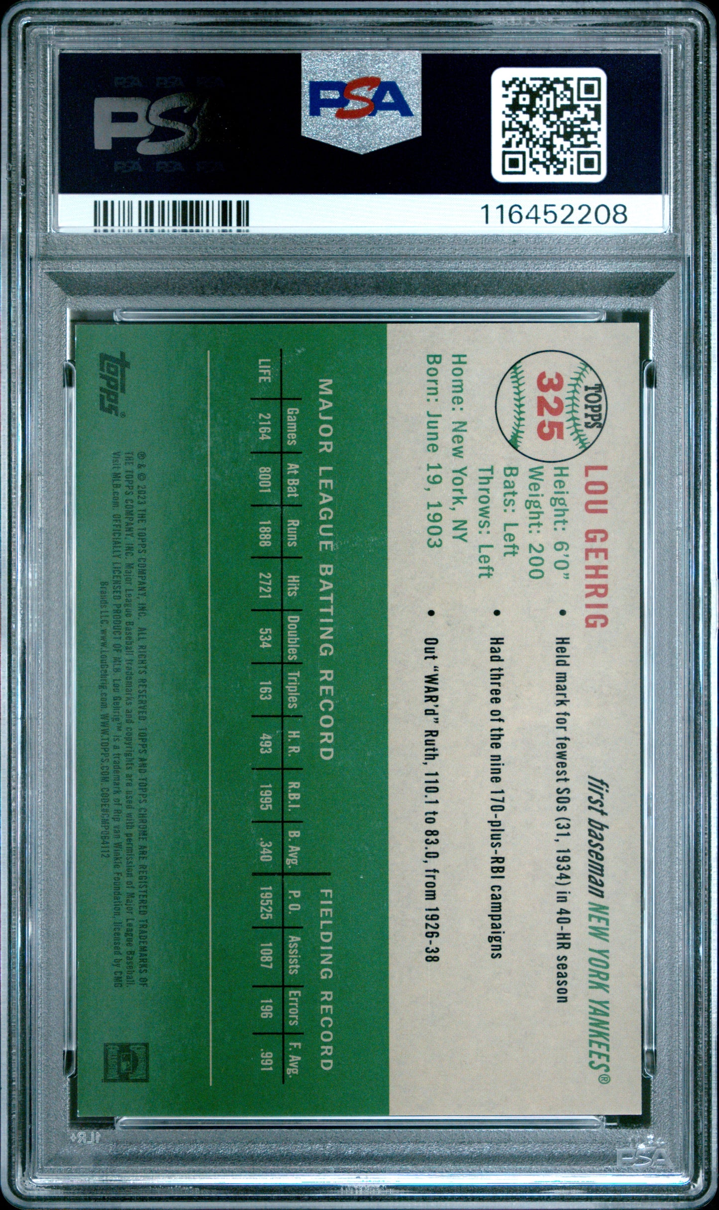 2023 Topps Chrome Platinum Anniversary #325 Lou Gehrig Gold Wave PSA 9