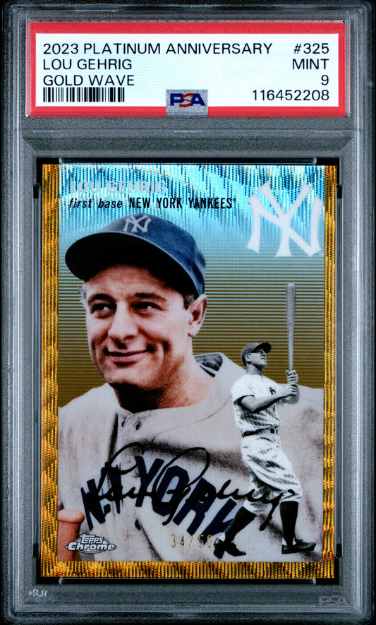 2023 Topps Chrome Platinum Anniversary #325 Lou Gehrig Gold Wave PSA 9