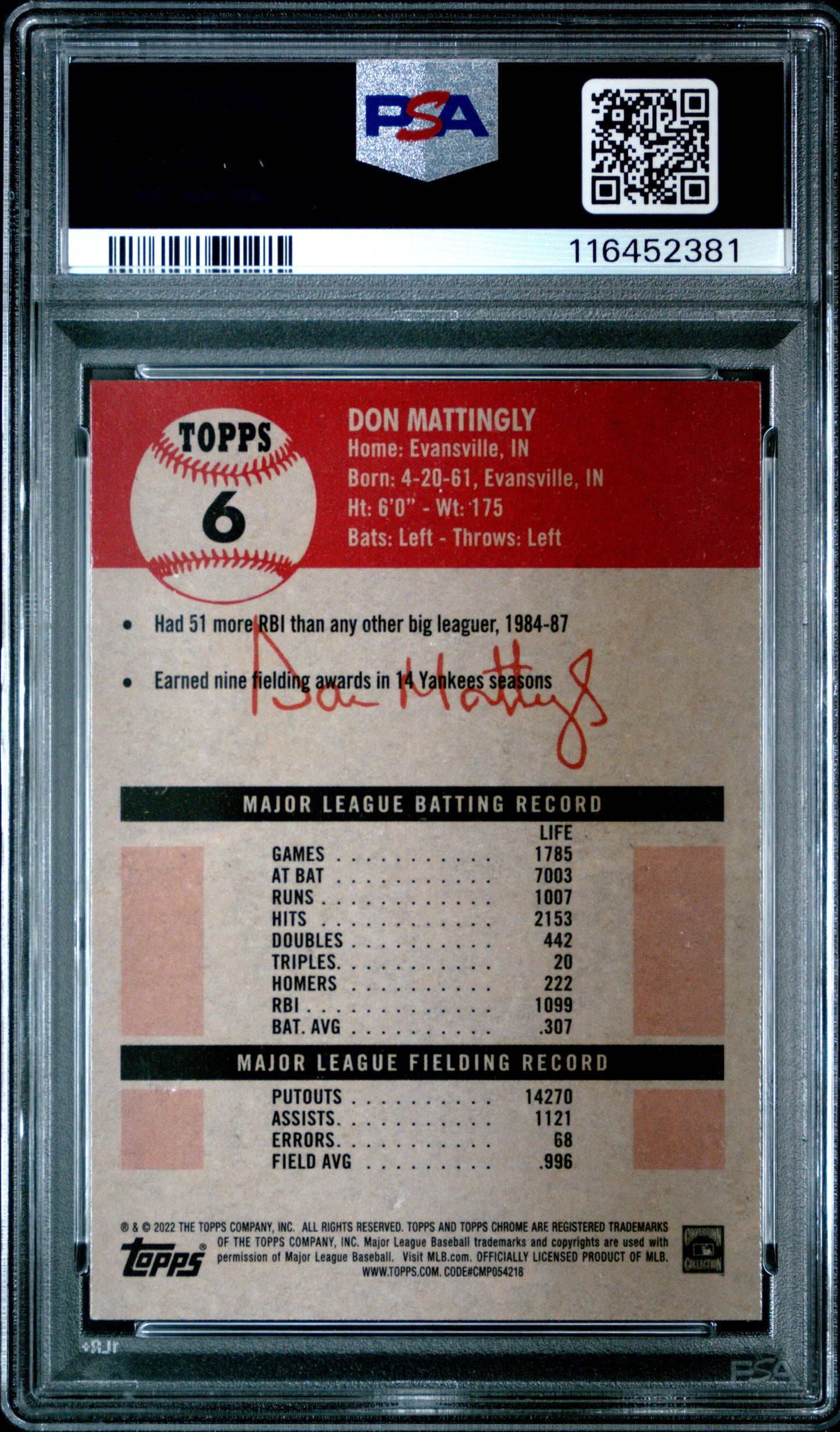 2022 Topps Chrome Platinum Anniversary #6 Don Mattingly PSA 8