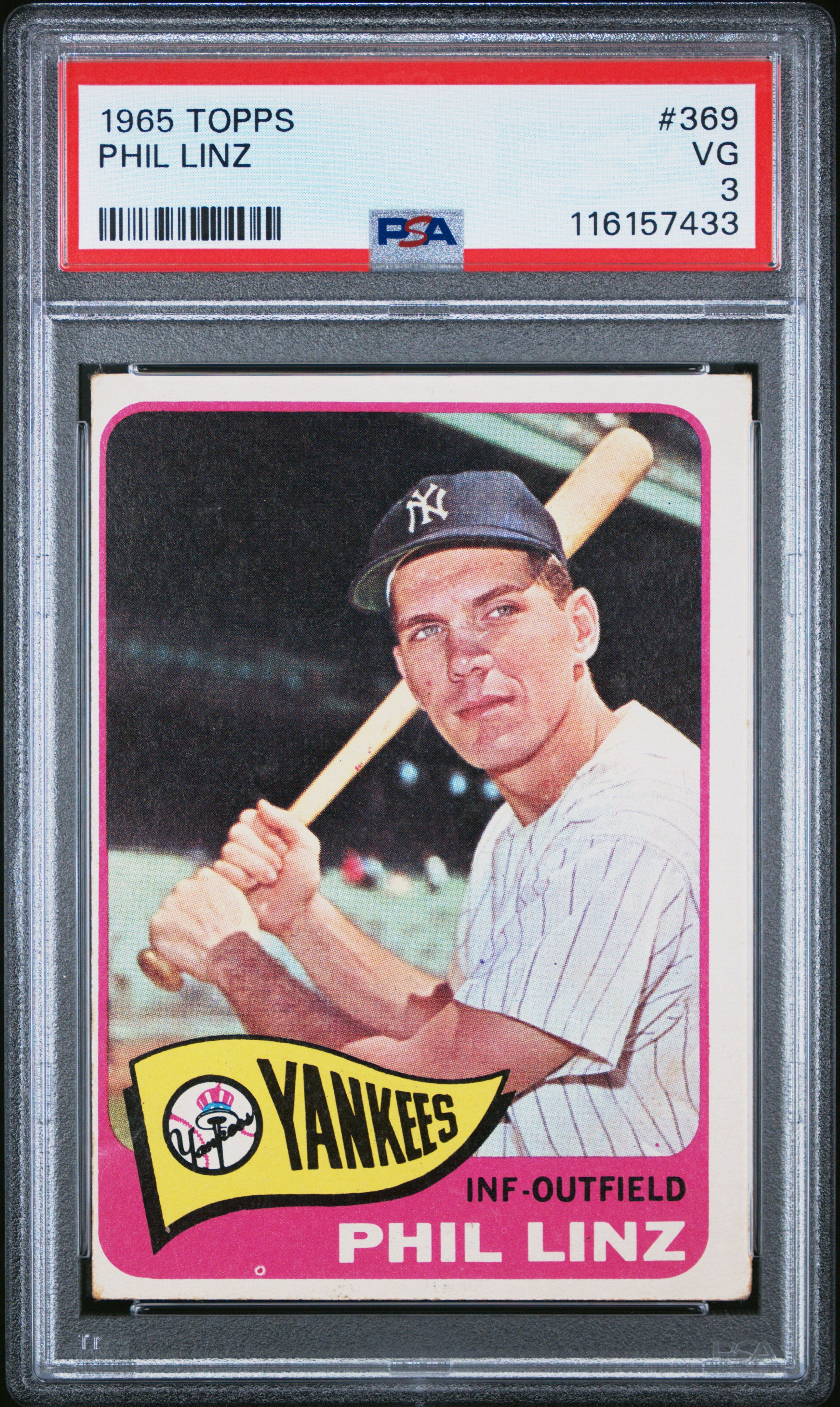1965 Topps #369 Phil Linz PSA 3