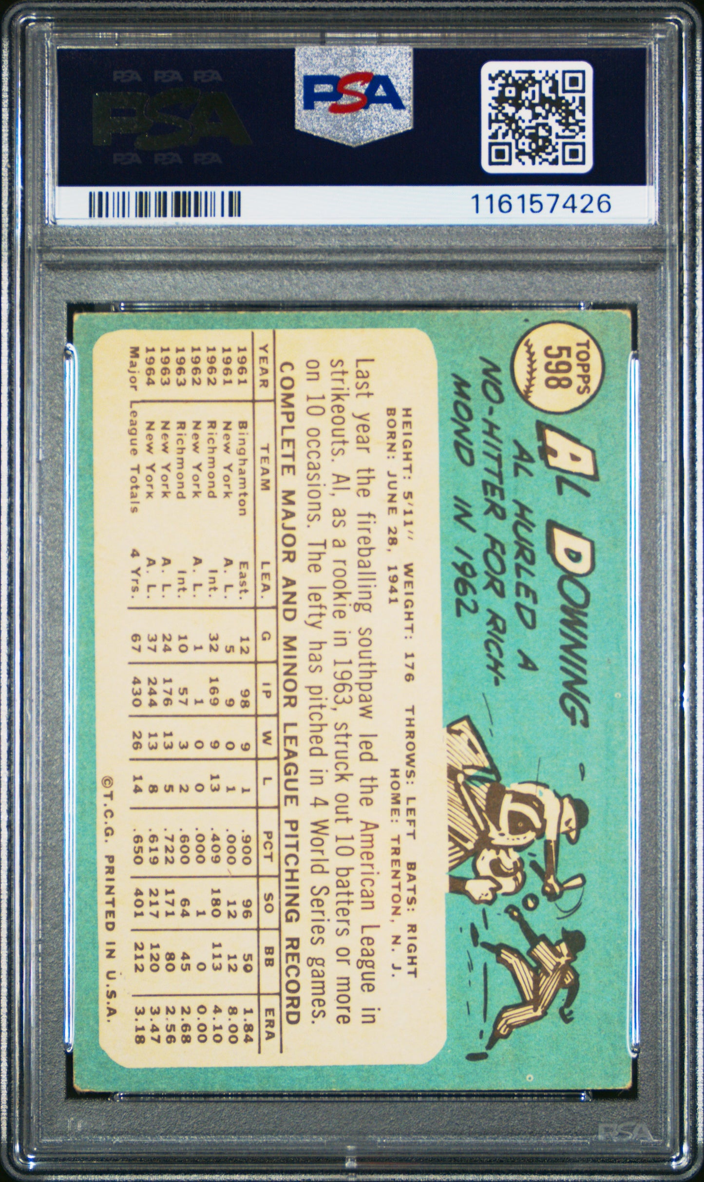 1965 Topps #598 Al Downing PSA 3.5