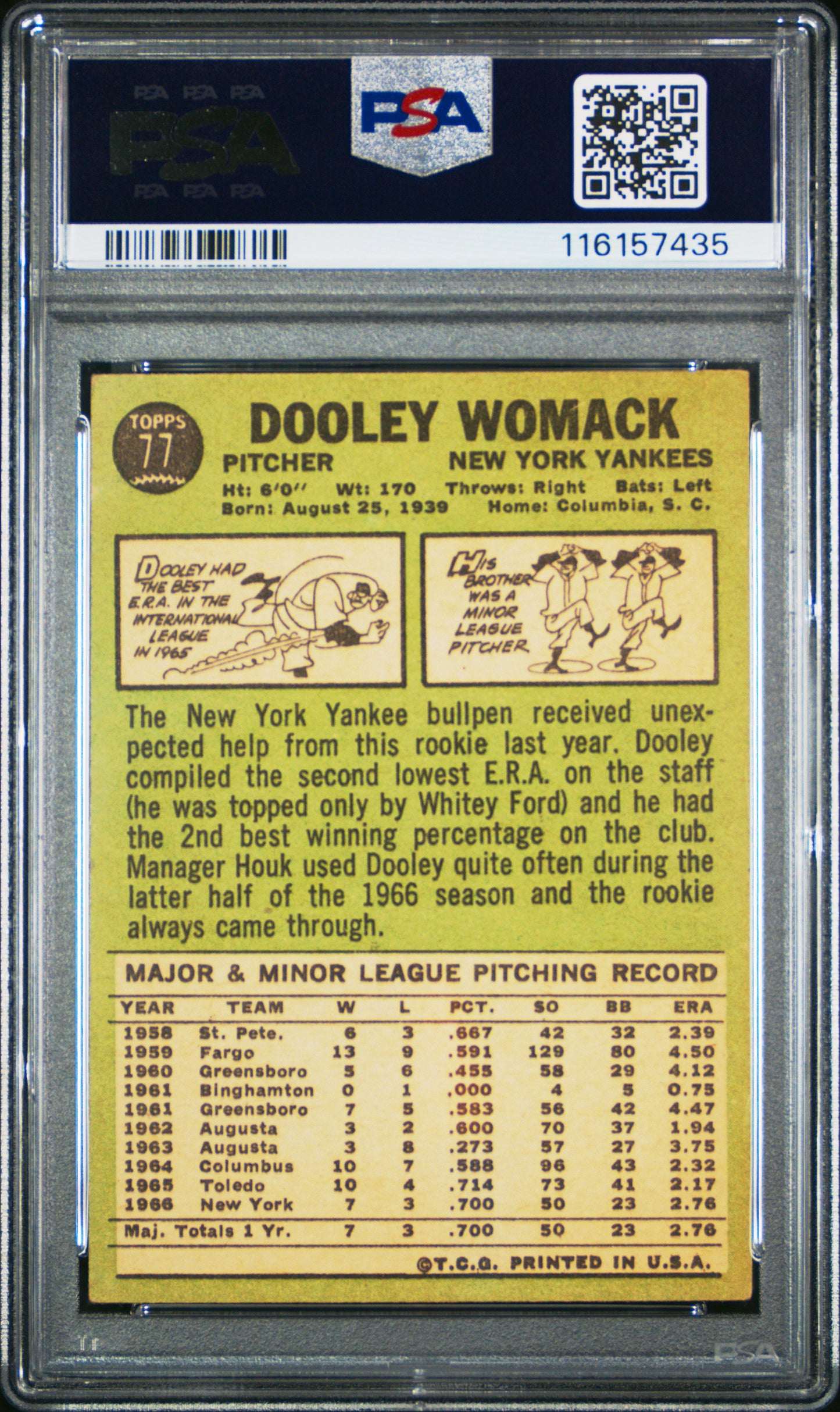 1967 Topps #77 Dooley Womack PSA 3.5