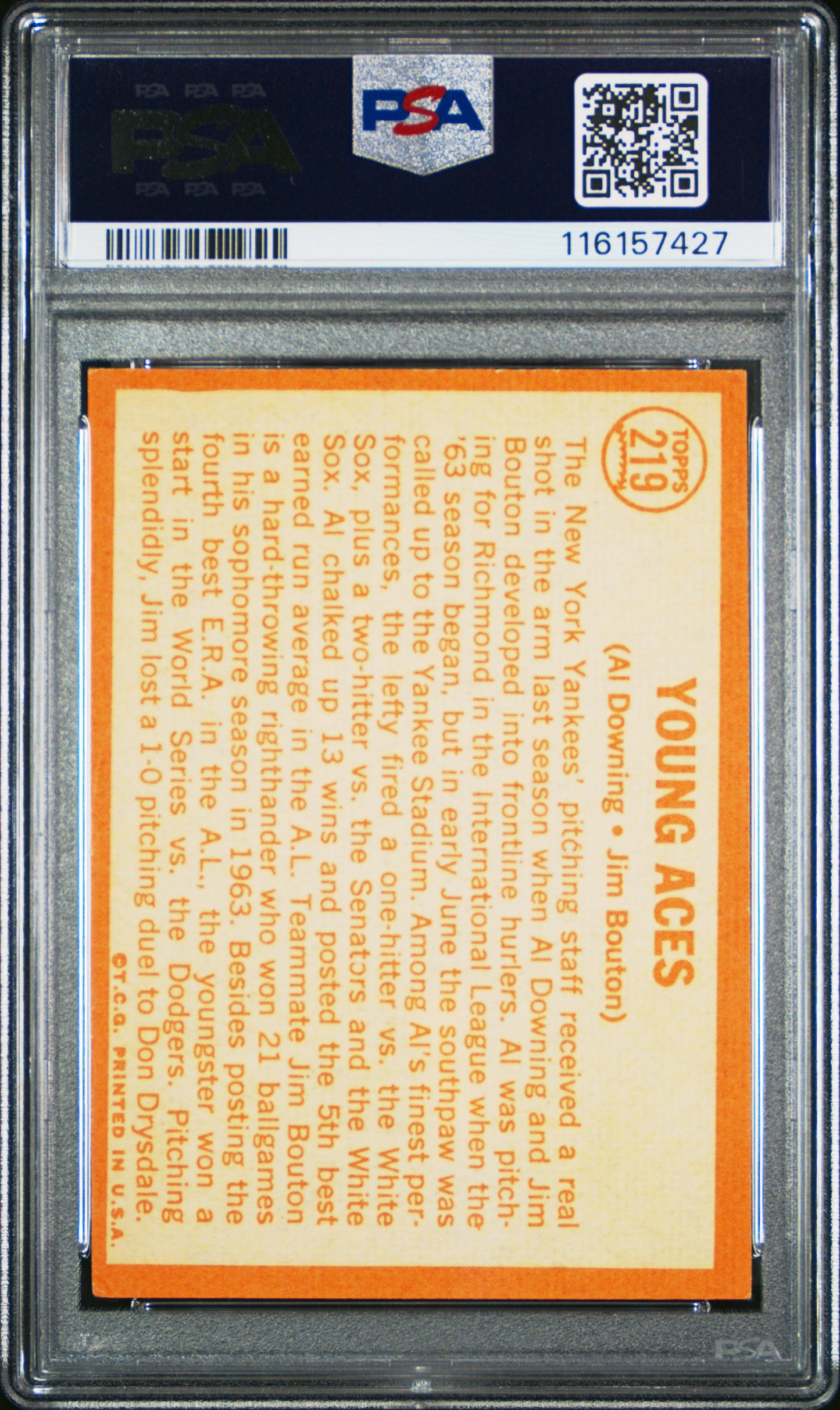 1964 Topps #219 Young Aces A.Downing/J.Bouton PSA 4