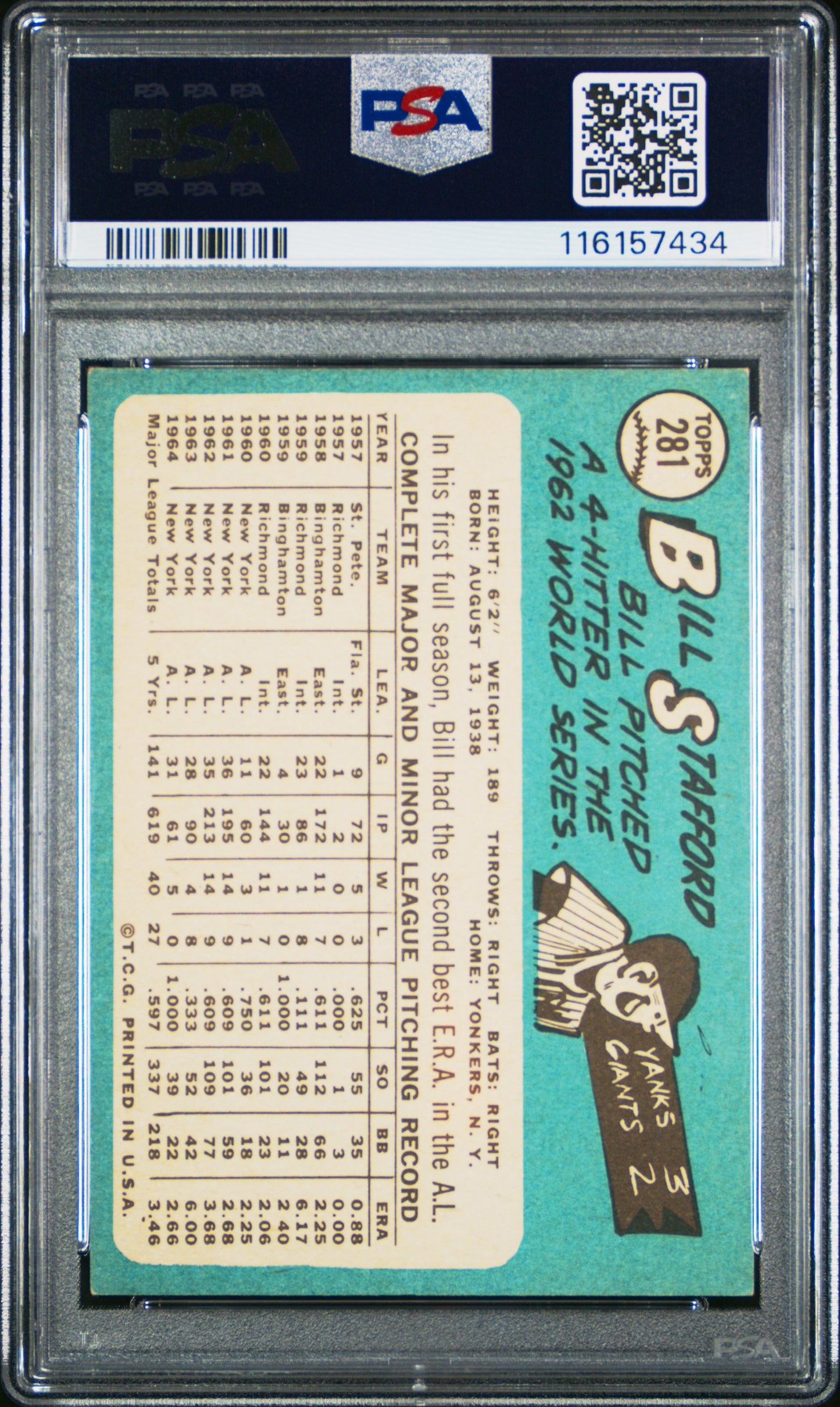 1965 Topps #281 Bill Stafford PSA 5