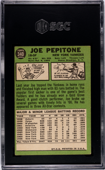 1967 Topps #340 Joe Pepitone SGC 2
