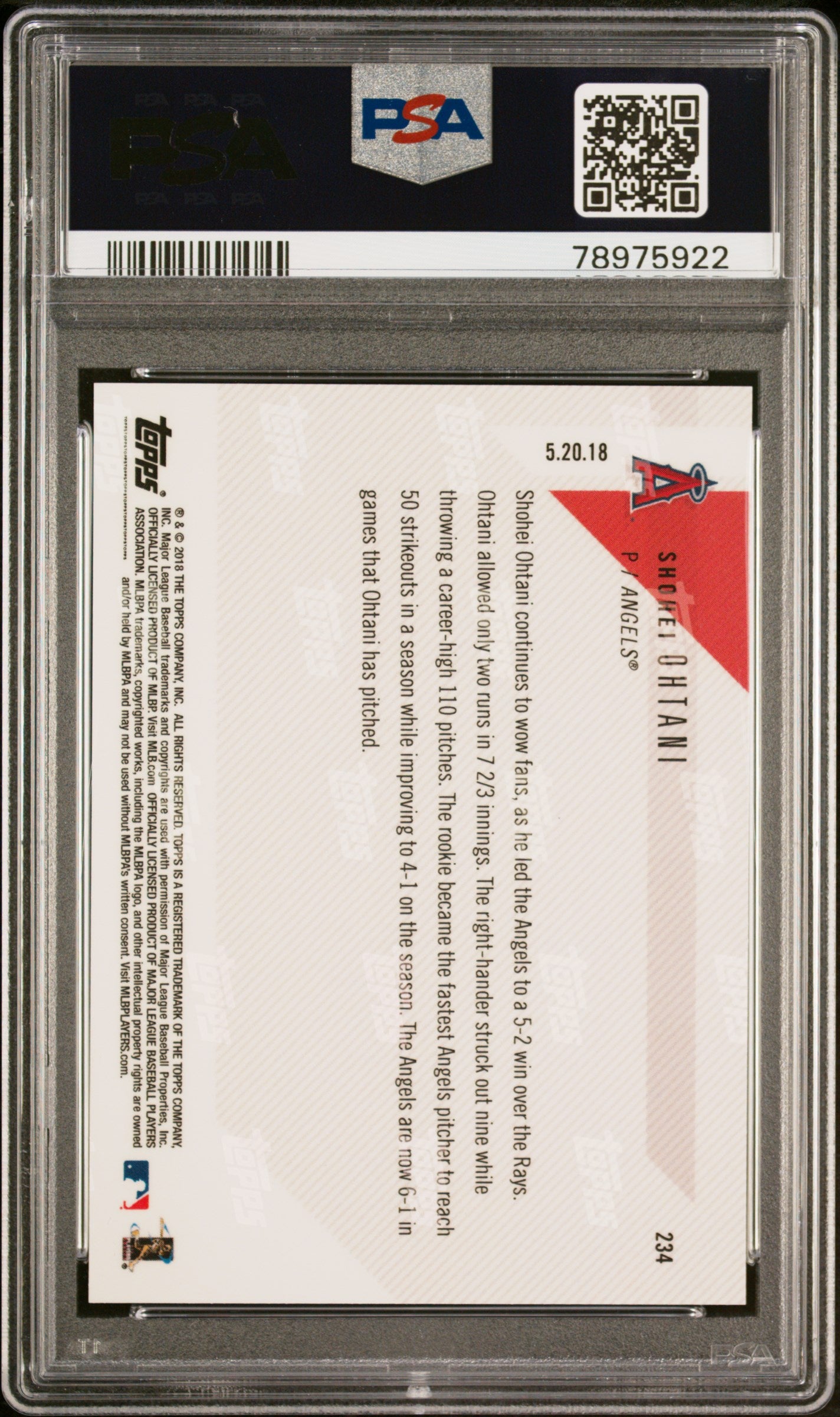 2018 Topps Now #234 Shohei Ohtani RC PSA 10