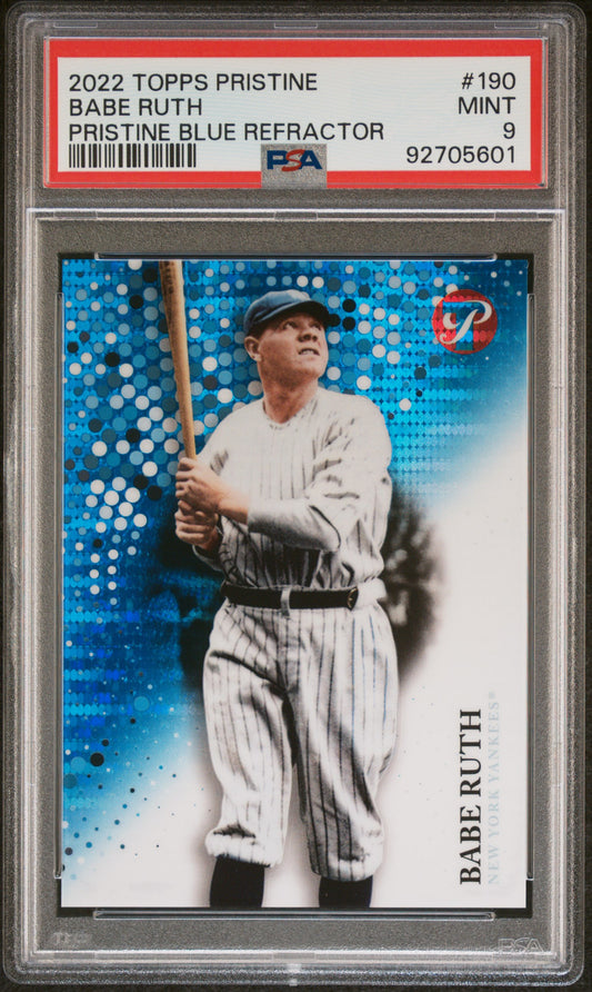 2022 Topps Pristine #190 Babe Ruth Pristine Blue Refractor PSA 9