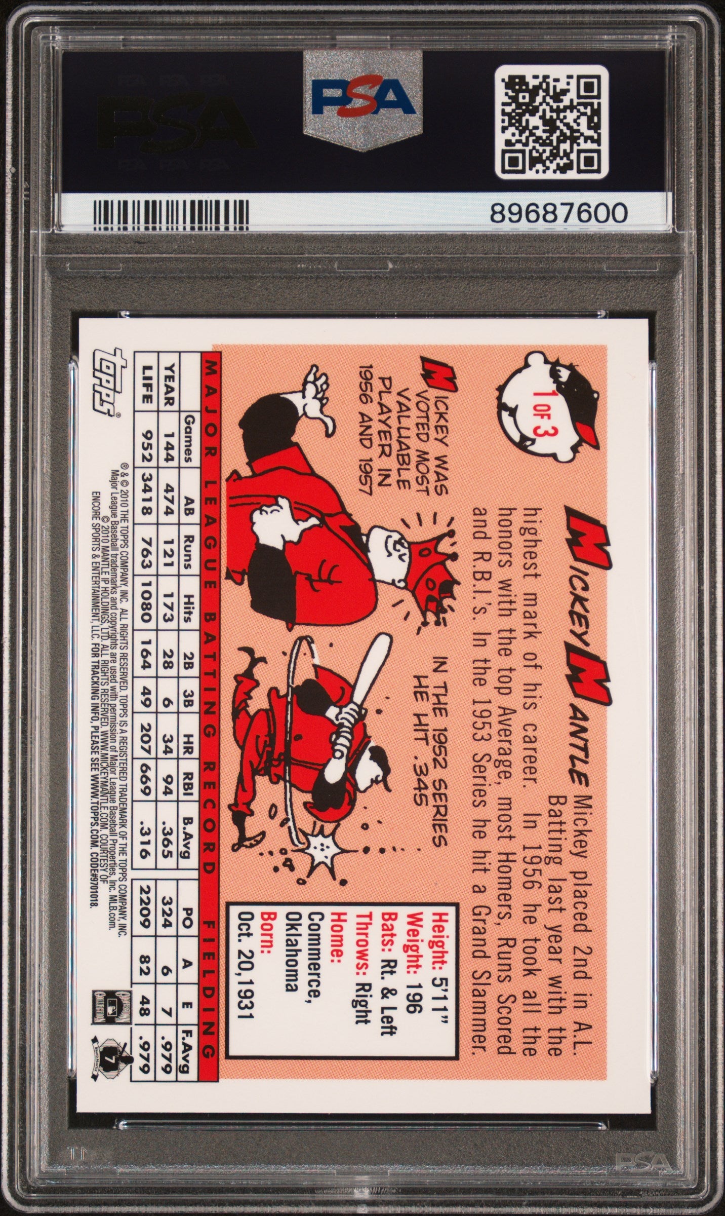 2010 Topps Mantle Factory Set #1 Mickey Mantle Chrome-Gold Refractor PSA 9