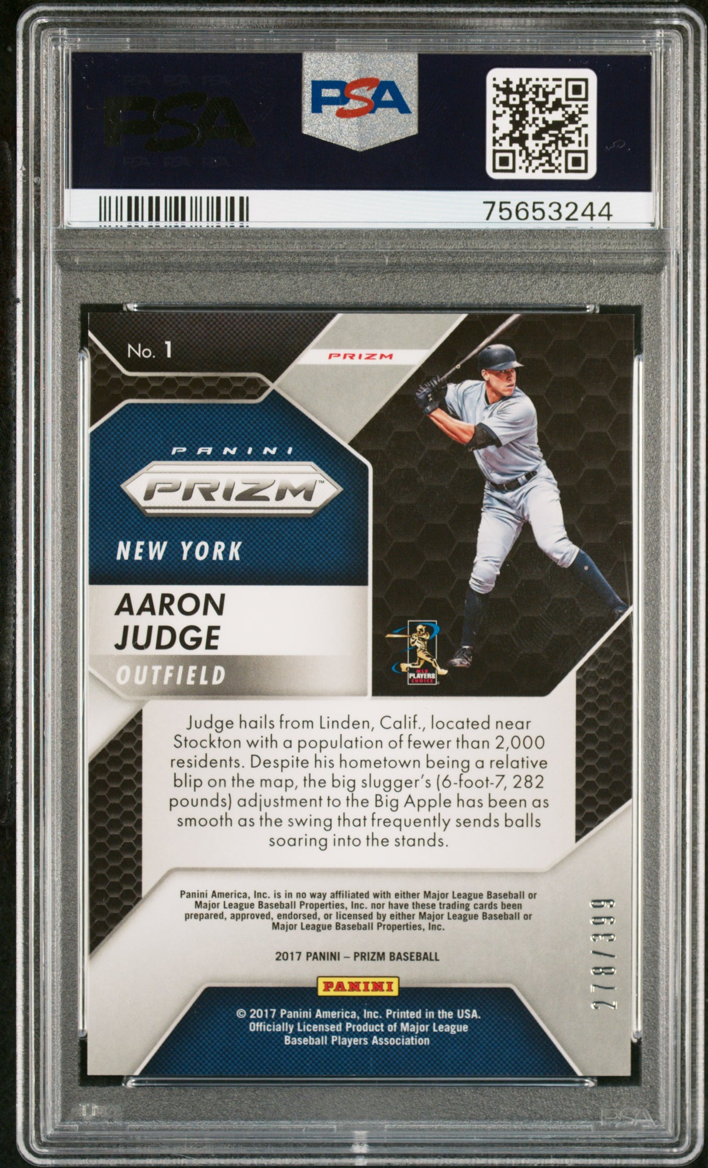 2017 Panini Chronicles Panini Prizm #1 Aaron Judge Panini Prizm-Orange PSA 9