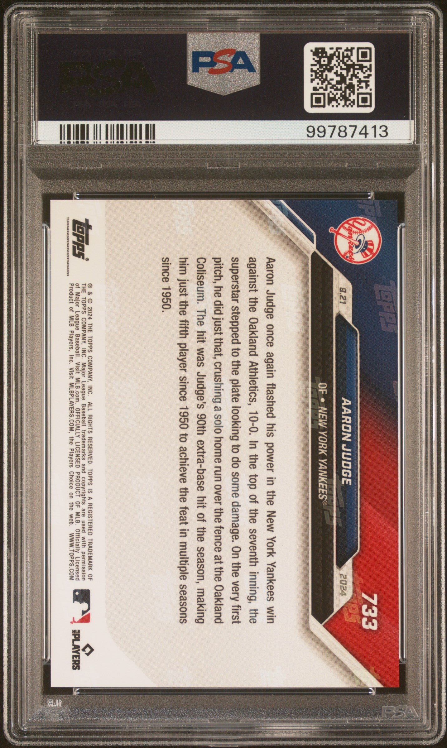 2024 Topps Now #733 Aaron Judge Purple PSA 8