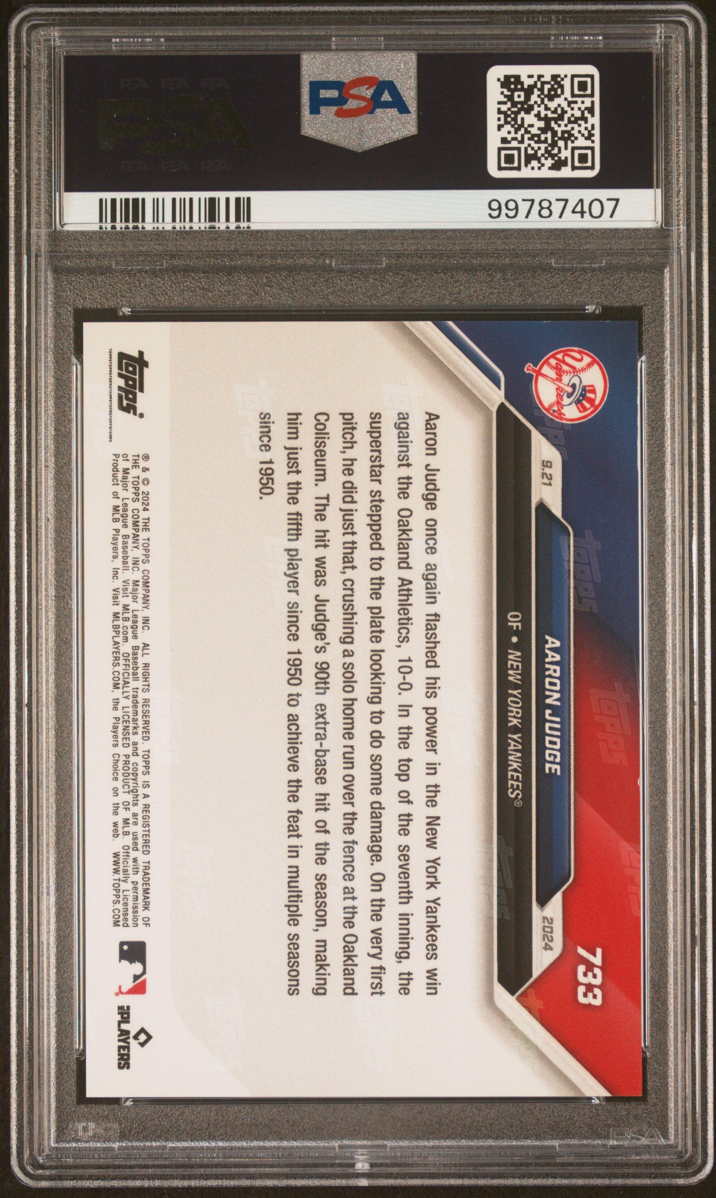 2024 Topps Now #733 Aaron Judge PSA 9