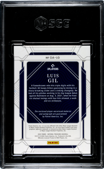 2022 Panini National Treasures #DA-LG Luis Gil Diamond Dual Material SGC 9