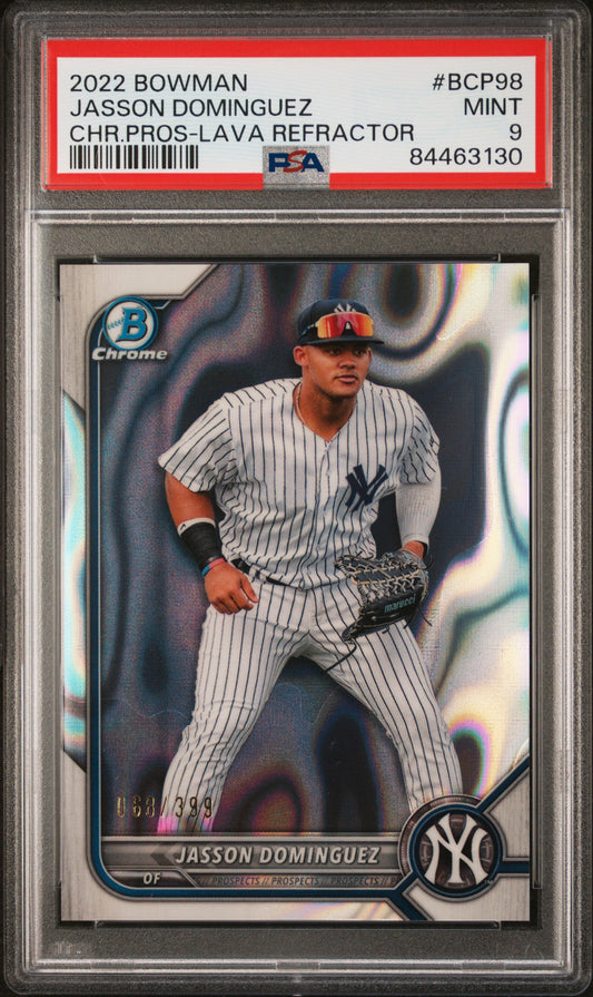 2022 Bowman Chrome Prospects #BCP98 Jasson Dominguez Lava Refractor PSA 9