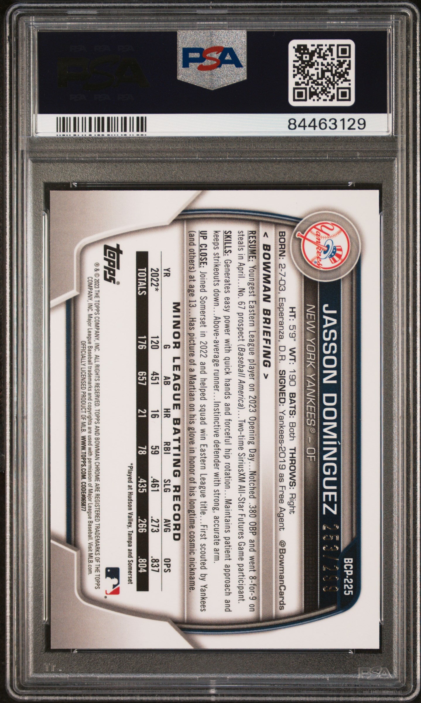 #BCP225 Jasson Dominguez Speckle Refractors PSA 9