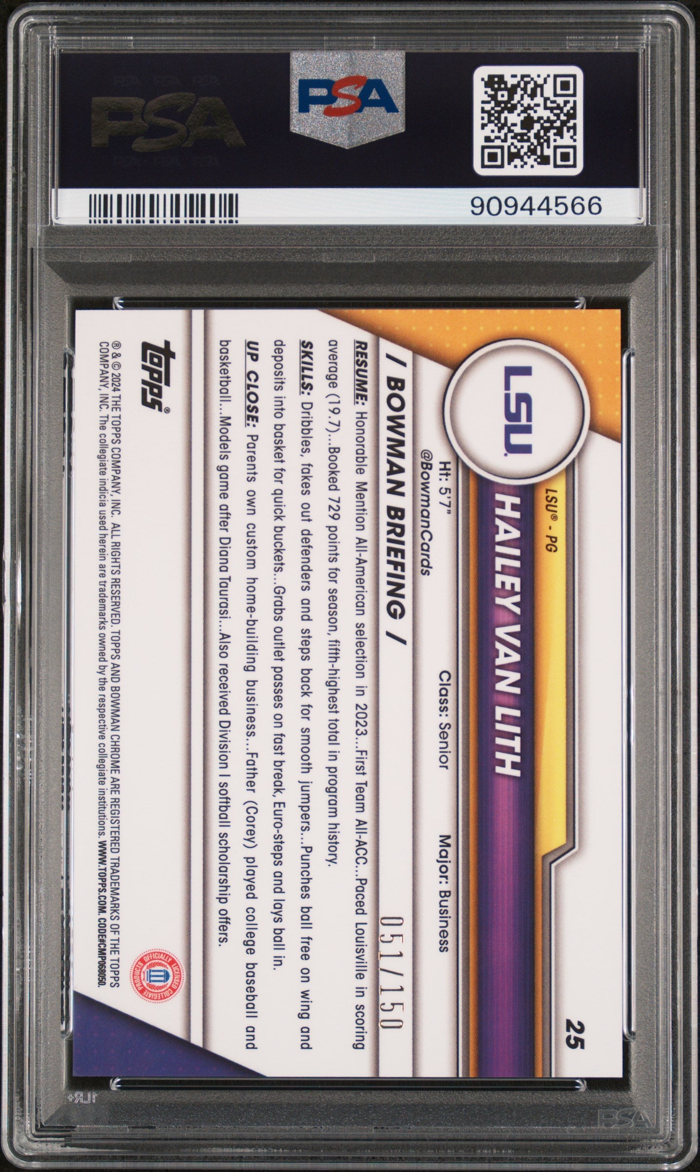2023 Bowman University Chrome #25 Hailey Van Lith Fuchsia Mini Diamond PSA 10