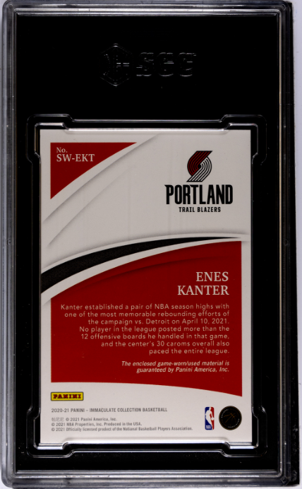 2020-21 Panini Immaculate Col. #SW-EKT Enes Kanter Swatches SGC 8.5