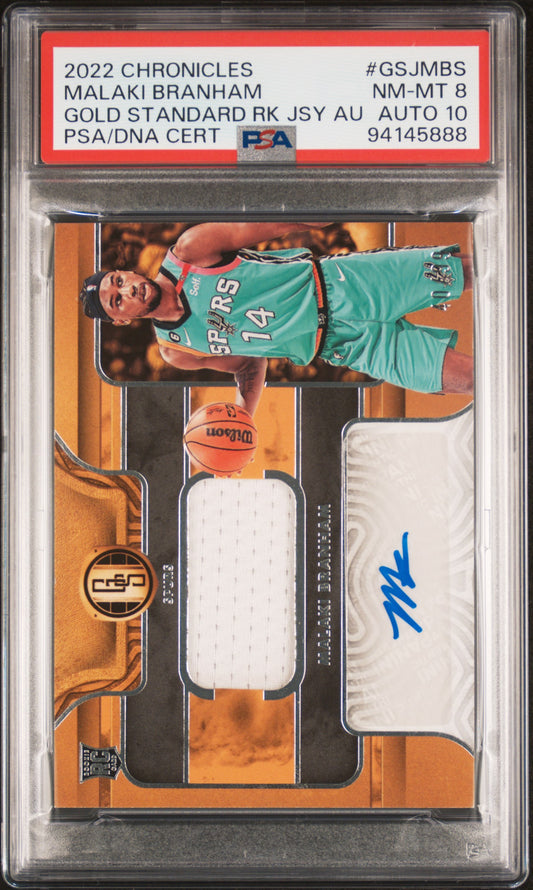 2022 Panini Chronicles Gold Standard Rookie Jersey Autographs #GSJMBS Malaki Branham Gold Standard RPA PSA 8-10