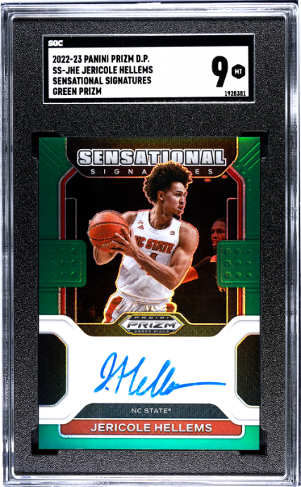 2022-23 Panini Prizm Draft Picks #SS-JHE Jericole Hellems Sensational Sigs. Green Prizm SGC 9