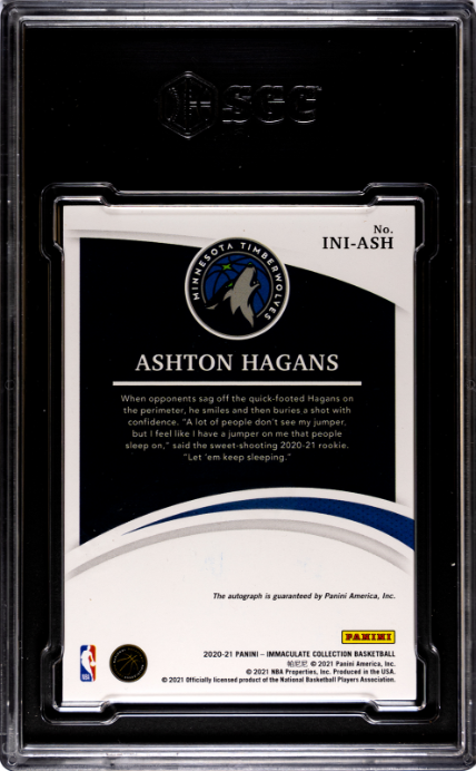 2020-21 Panini Immaculate Col. #INI-ASH Ashton Hagans Initiation Ink RC SGC 8-10