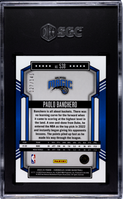 2022-23 Panini Chronicles #538 Paolo Banchero Score Premium Red RC SGC 9