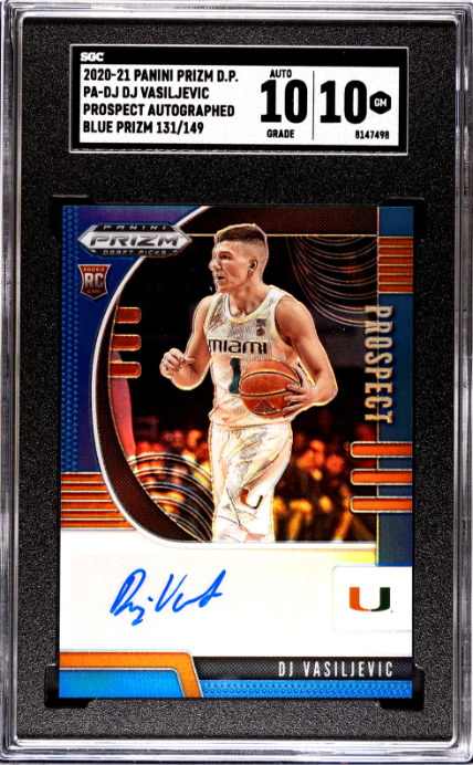 2020-21 Panini Prizm Draft Picks #PA-DJ Dj Vasiljevic Prospect Autos. Blue Prizm RC SGC 10-10